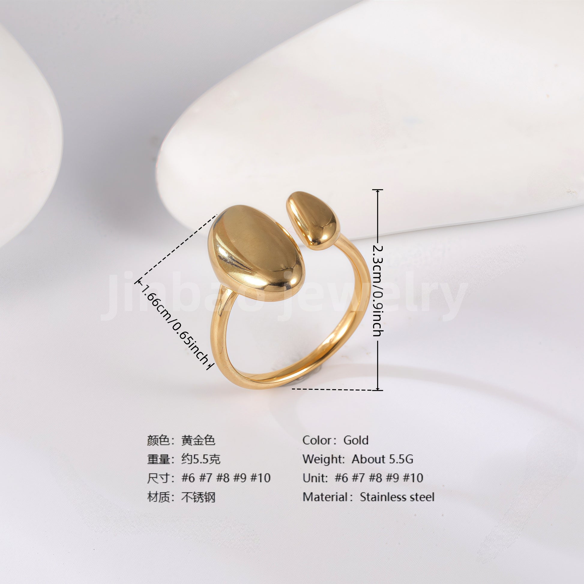 24K Gold PVD Stainless Steel Titanium Geometric Women's Ring