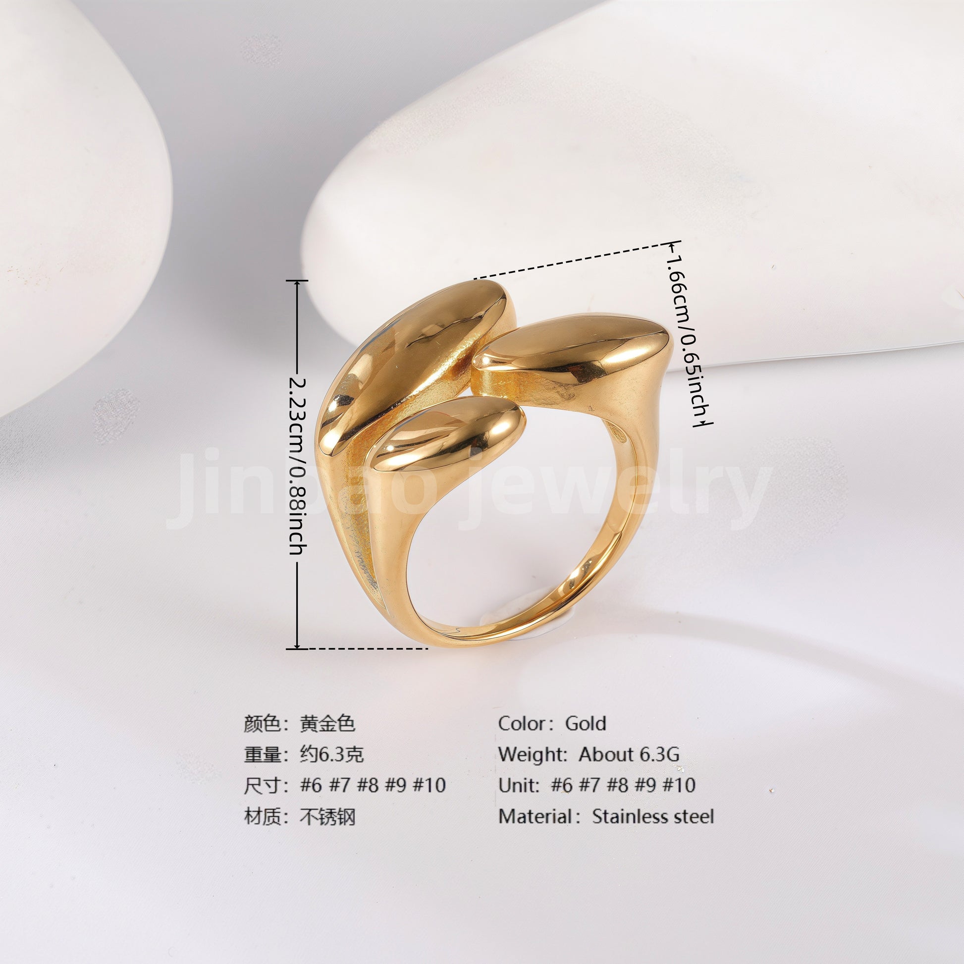 24K Gold PVD Stainless Steel Titanium Geometric Women's Ring