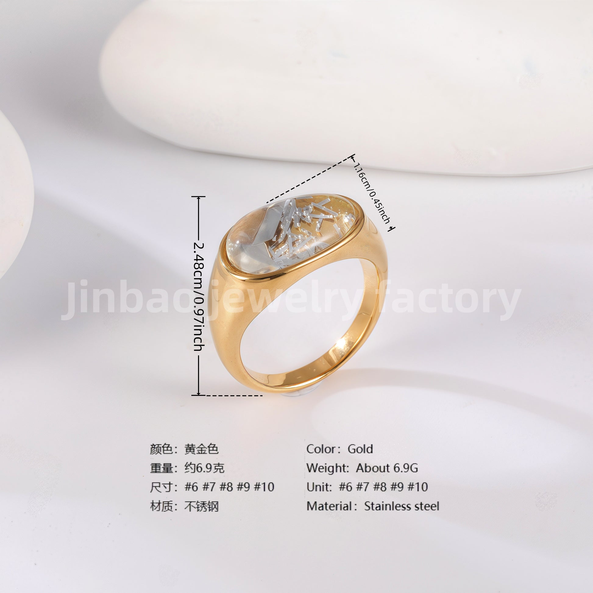 24K Gold PVD Stainless Steel Titanium Elegant Pearl Women's Ring