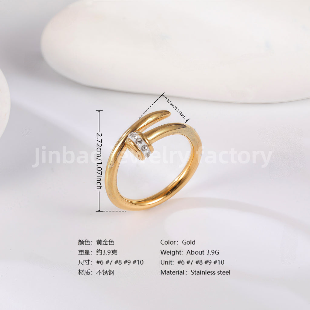 24K Gold PVD Stainless Steel Titanium Elegant Pearl Women's Ring