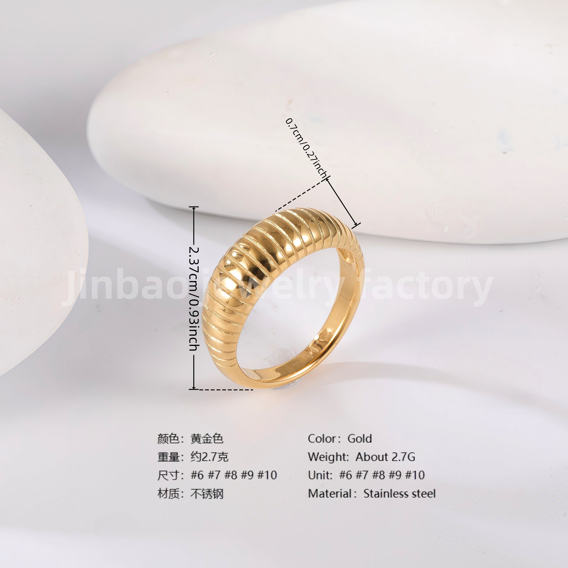 24K Gold PVD Stainless Steel Titanium Minimalist Women's Ring