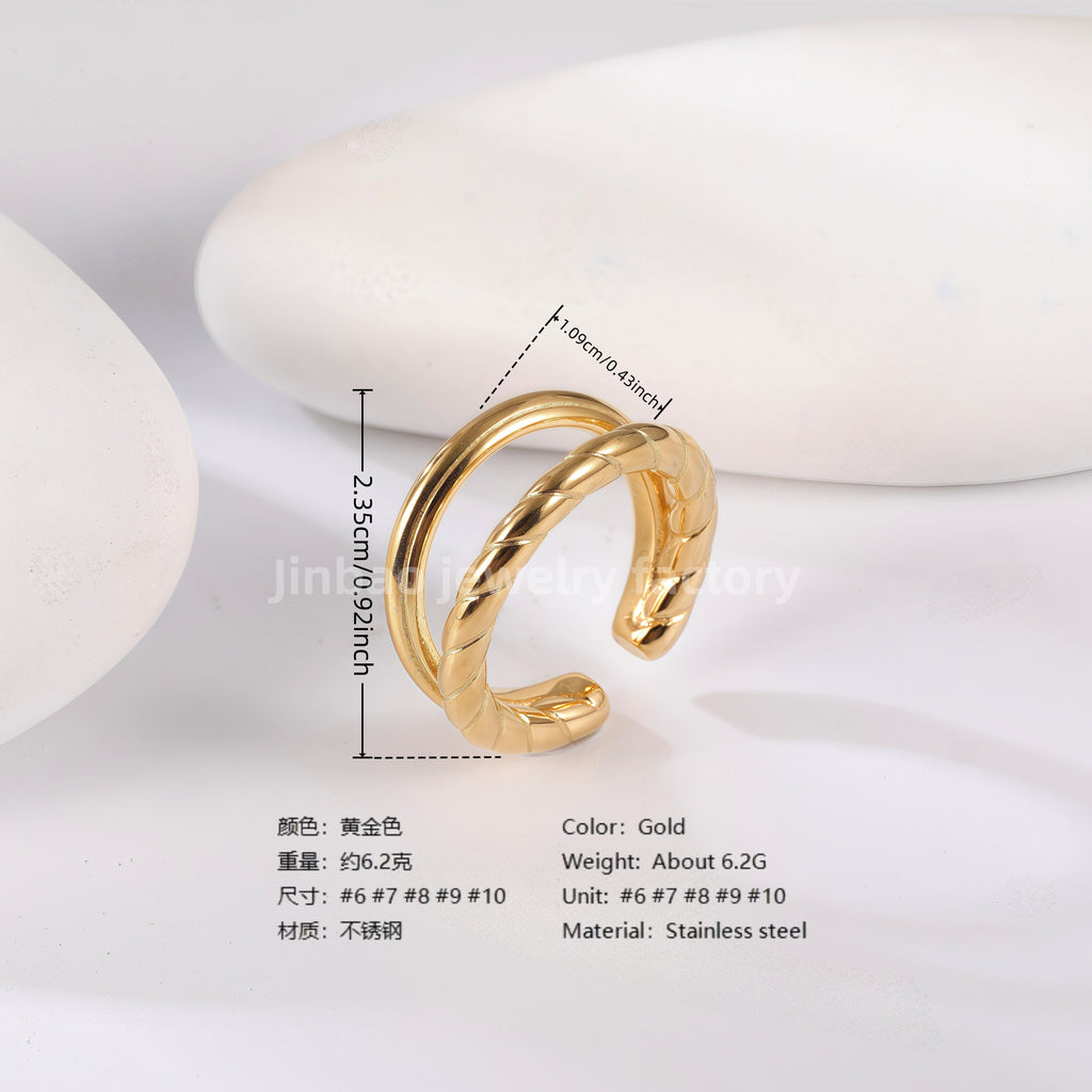 24K Gold PVD Stainless Steel Titanium Cross & Butterfly Women's Ring