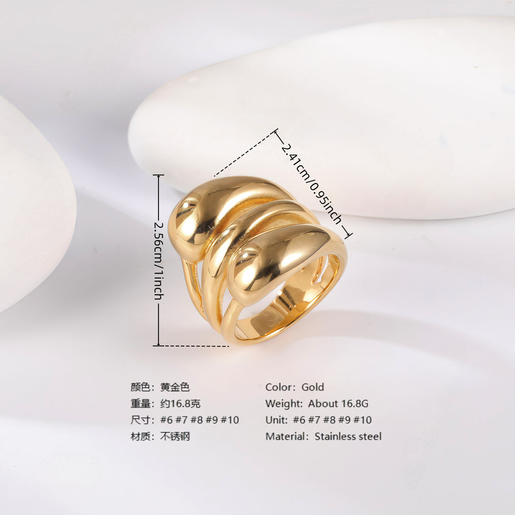 24K Gold PVD Stainless Steel Titanium Wave & Streamline Women's Ring