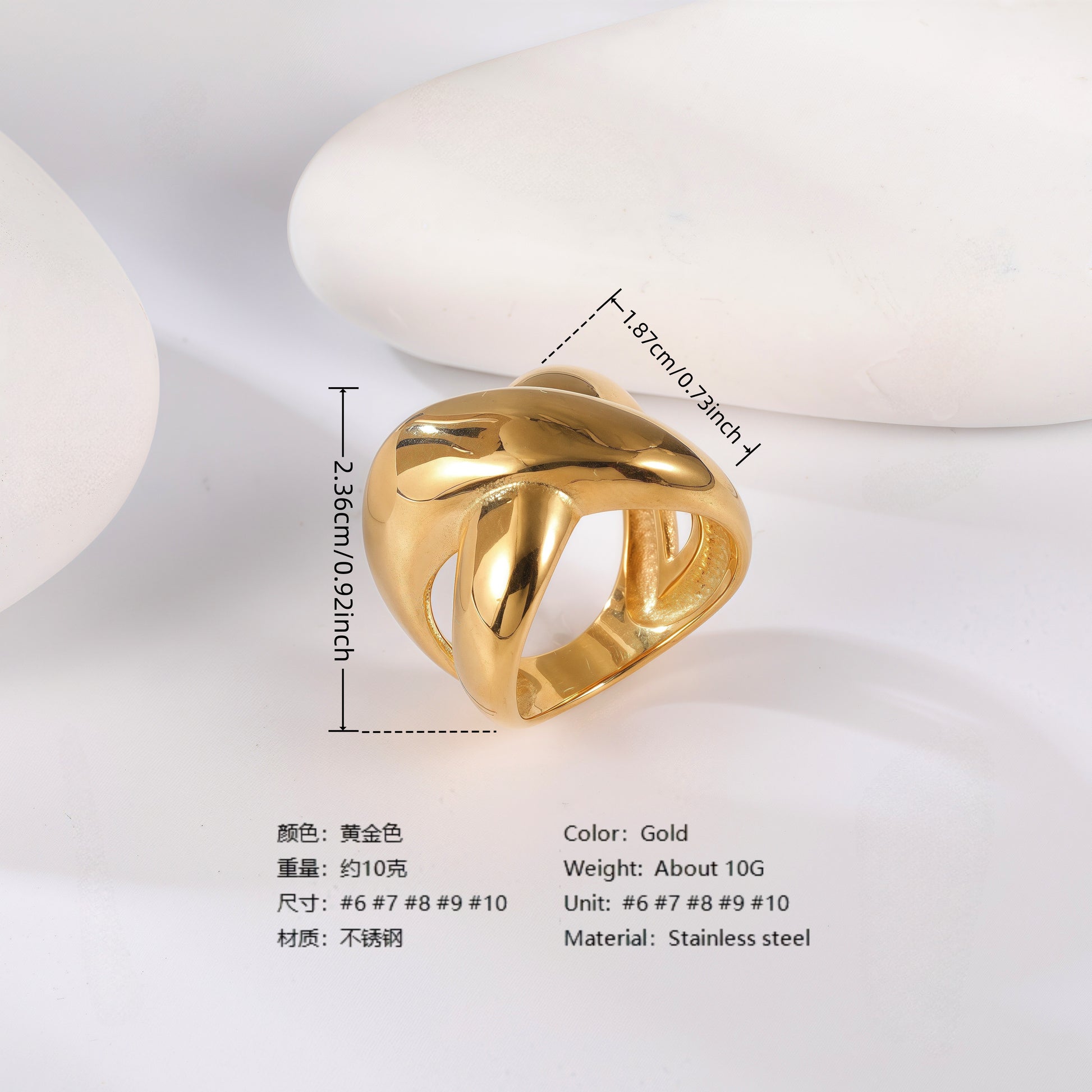 24K Gold PVD Stainless Steel Titanium Wave & Streamline Women's Ring