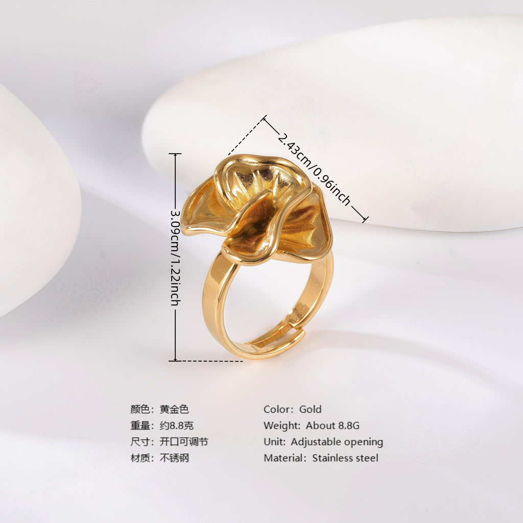 24K Gold PVD Stainless Steel Titanium Wave & Streamline Women's Ring