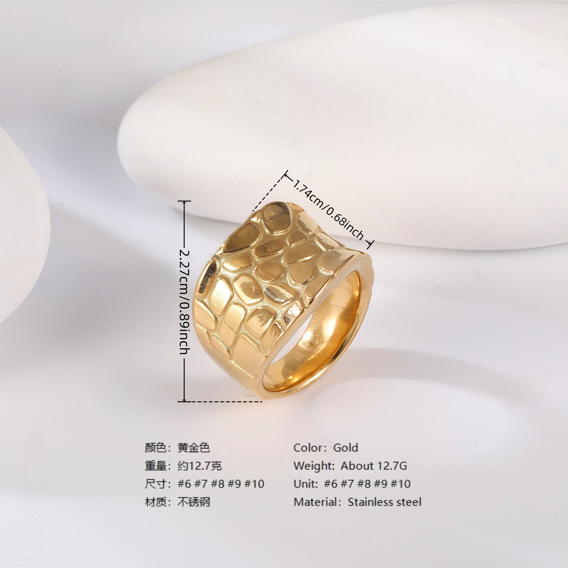 24K Gold PVD Stainless Steel Titanium Wave & Streamline Women's Ring
