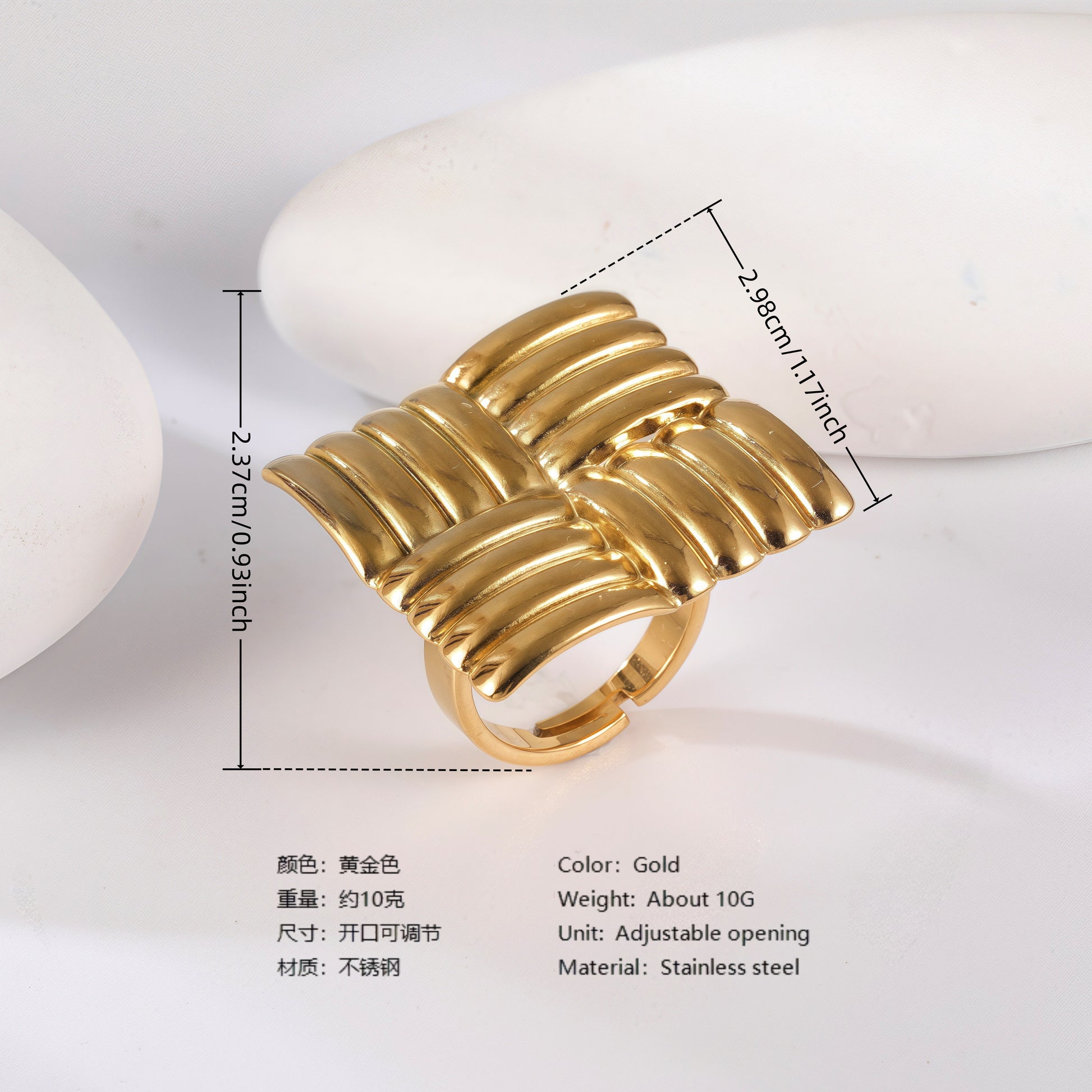 24K Gold PVD Stainless Steel Titanium Floral Pearl Adjustable Women's Ring