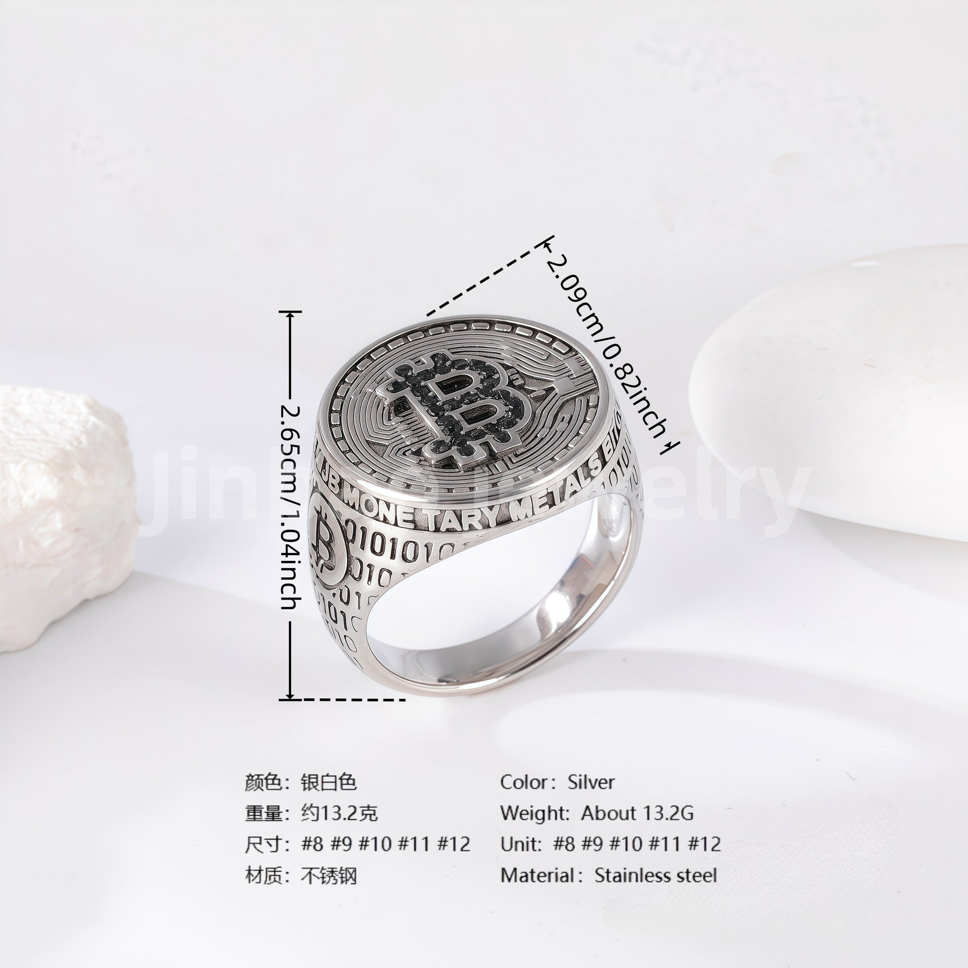 Stainless Steel Titanium Bitcoin-Fingerprint Patterns Men's Ring