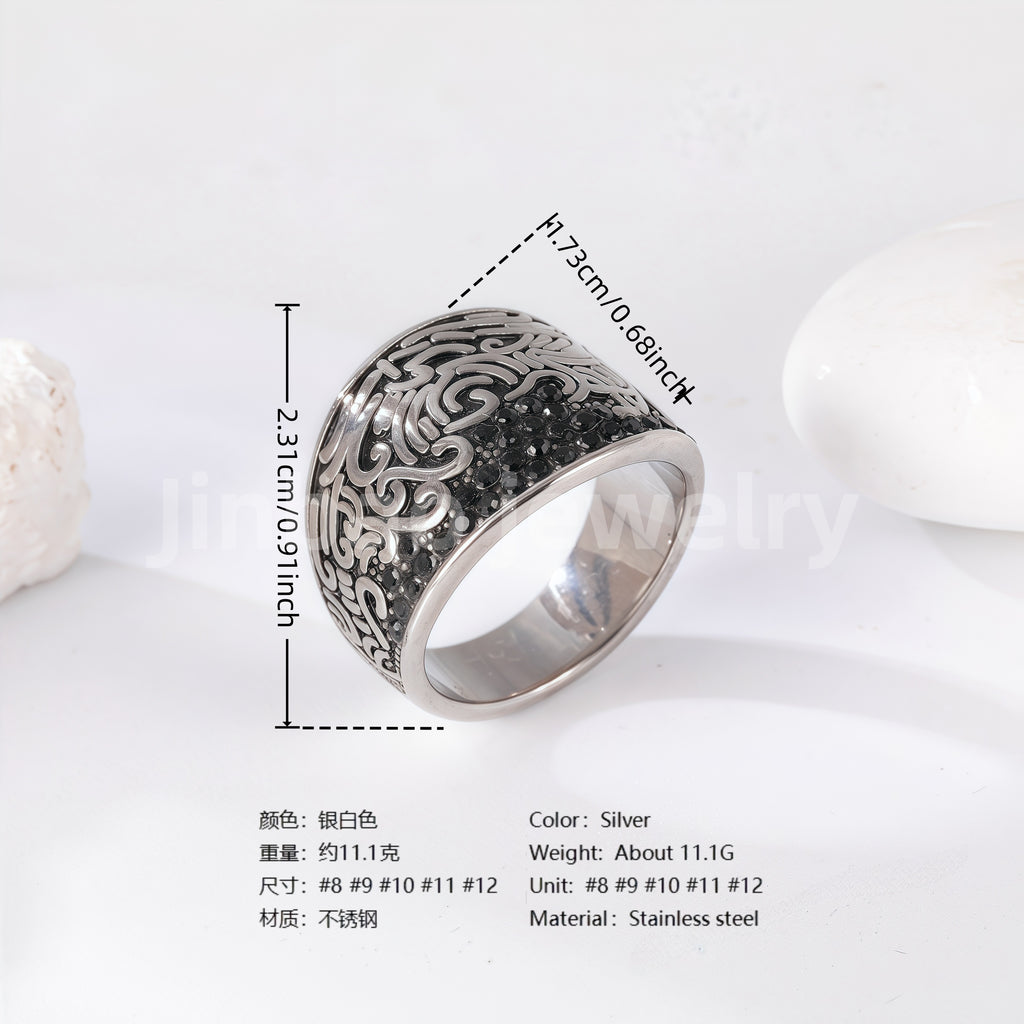 Stainless Steel Titanium Bitcoin-Fingerprint Patterns Men's Ring