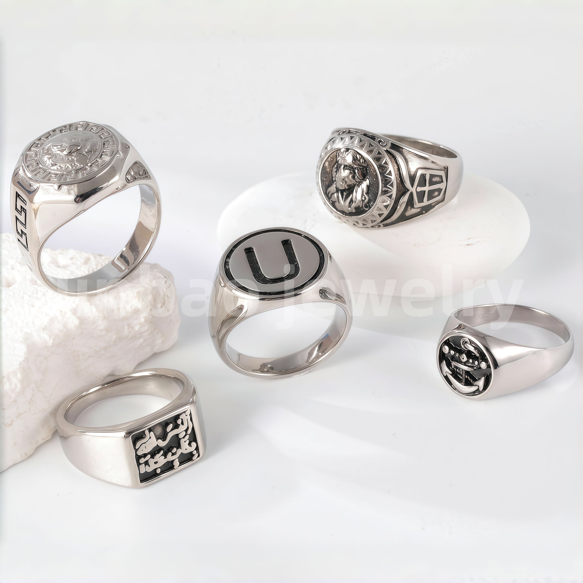 Stainless Steel Titanium Unique Symbol Men's Ring