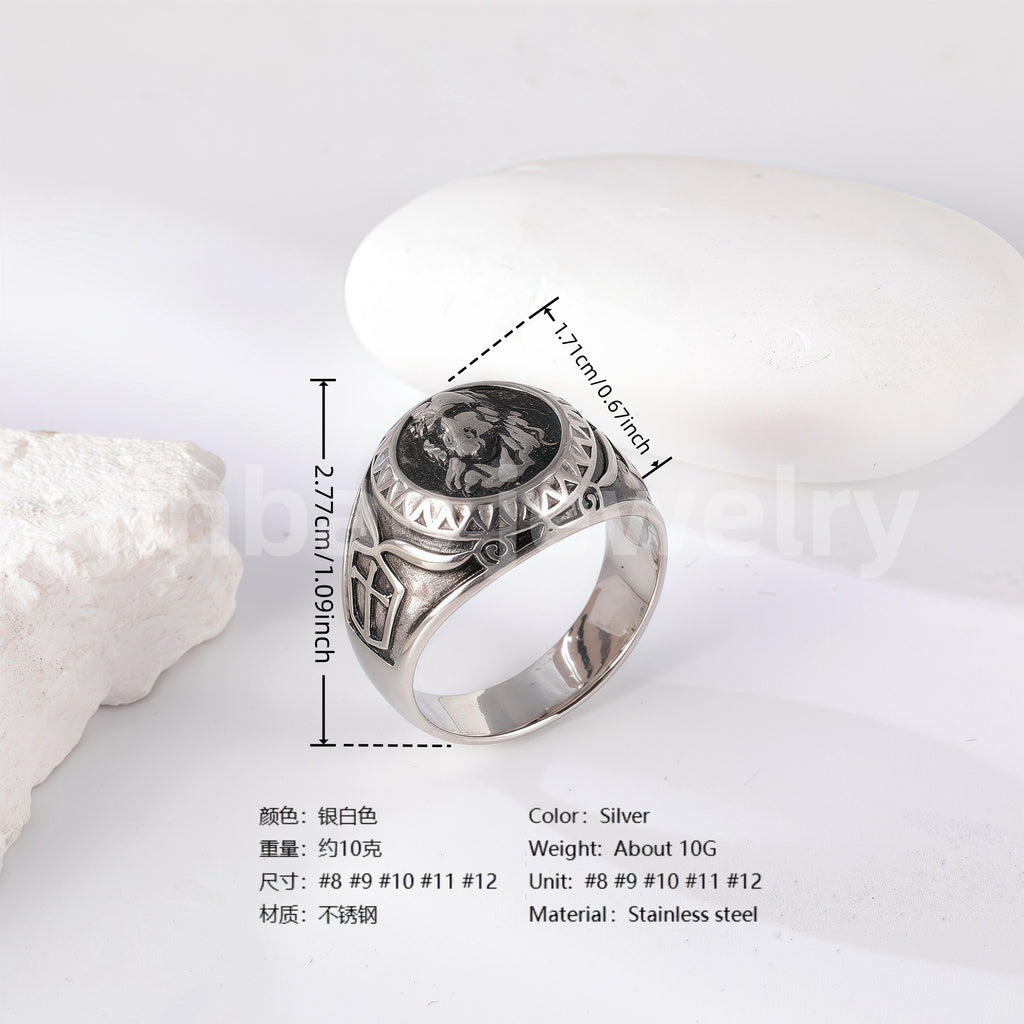 Stainless Steel Titanium Unique Symbol Men's Ring