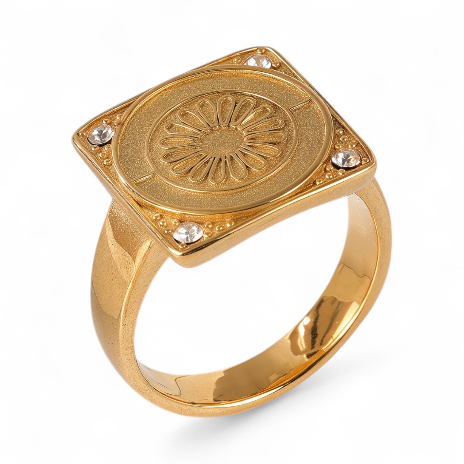 24K Gold PVD Stainless Steel Titanium Cross Pattern Men's Ring