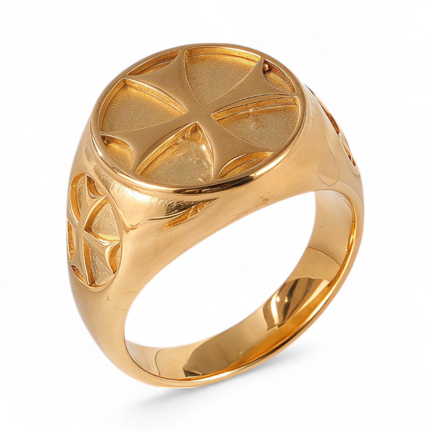 24K Gold PVD Stainless Steel Titanium Cross Pattern Men's Ring