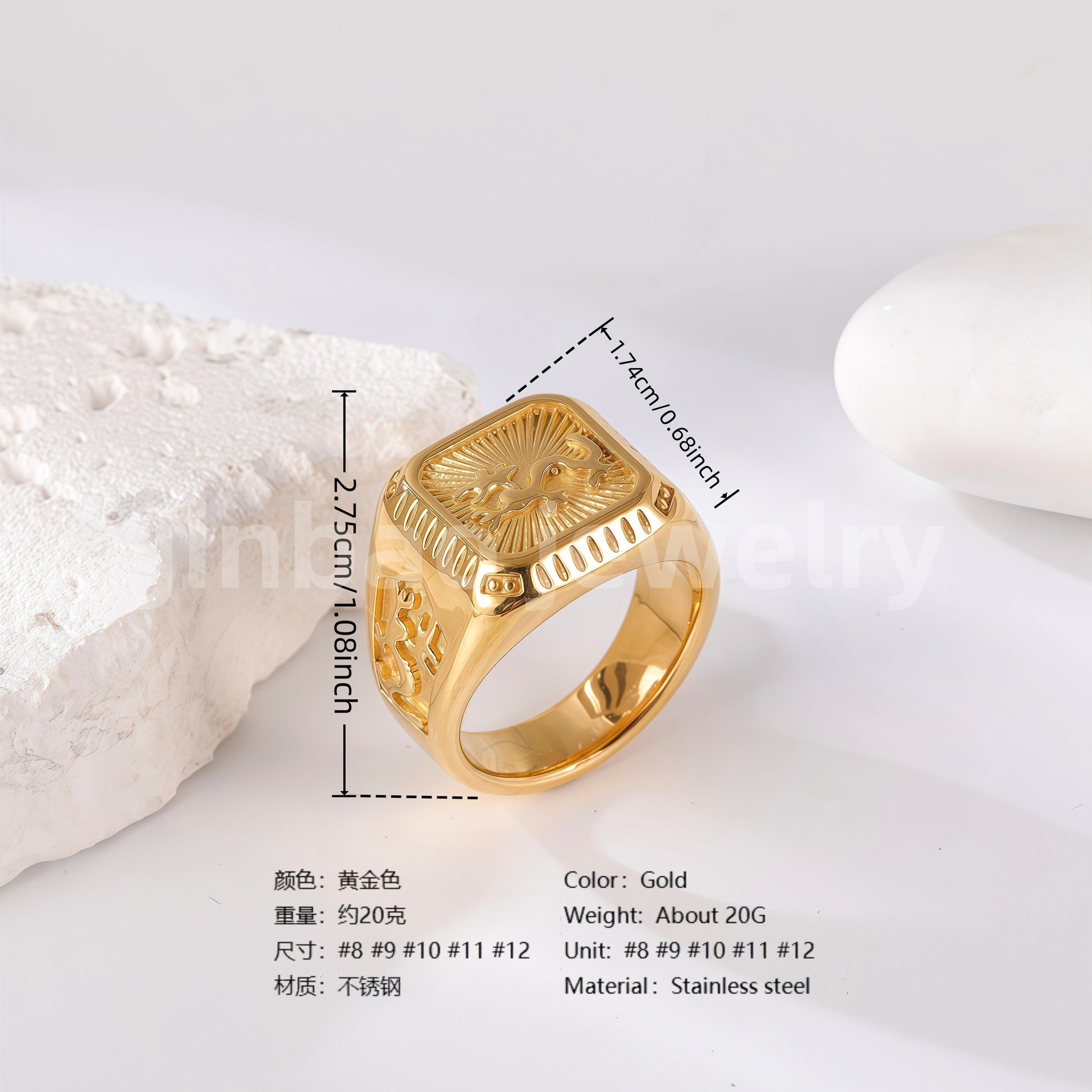 24K Gold PVD Stainless Steel Titanium Lion-Themed Men's Ring