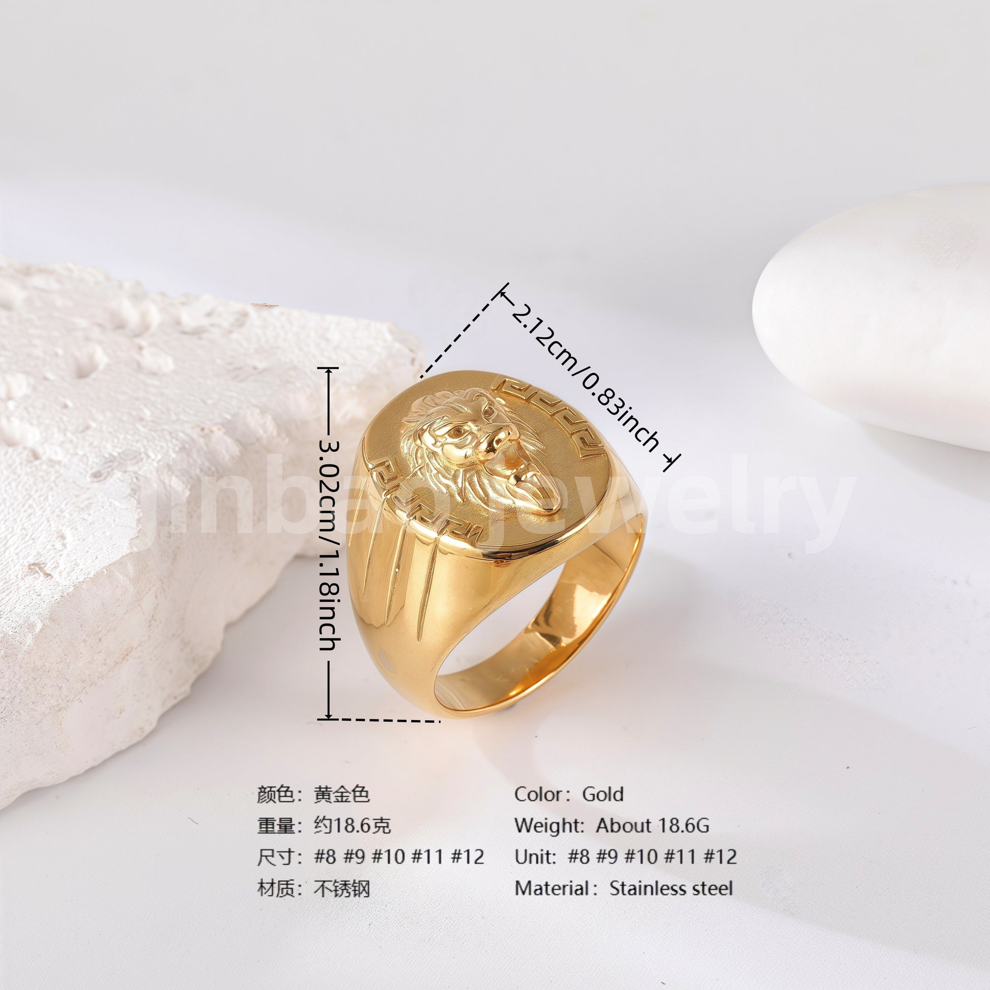 24K Gold PVD Stainless Steel Titanium Lion-Themed Men's Ring