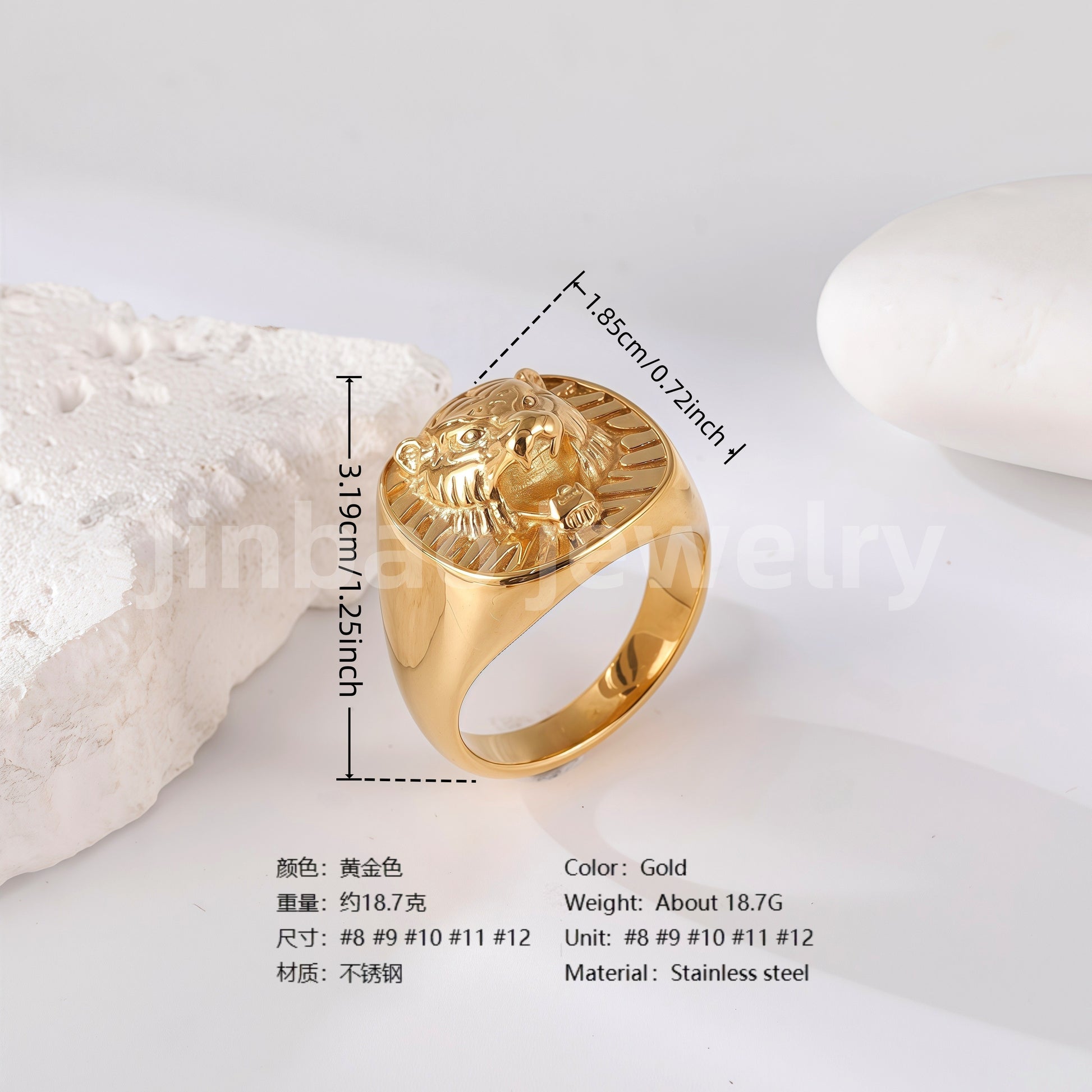 24K Gold PVD Stainless Steel Titanium Lion-Themed Men's Ring