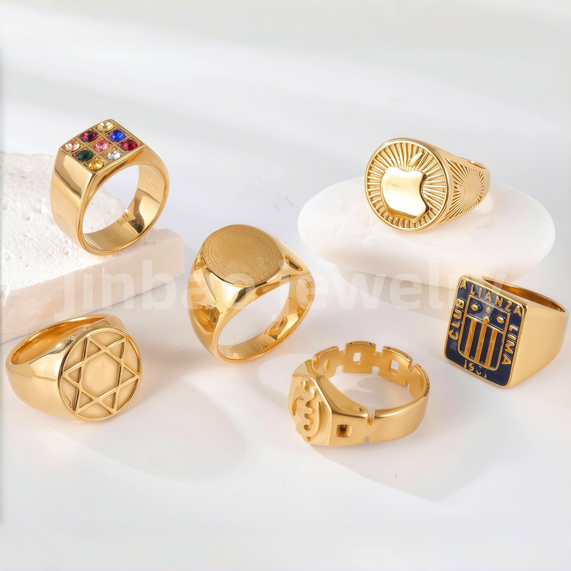 24K Gold PVD Stainless Steel Titanium Logo & Symbolic Men's Ring