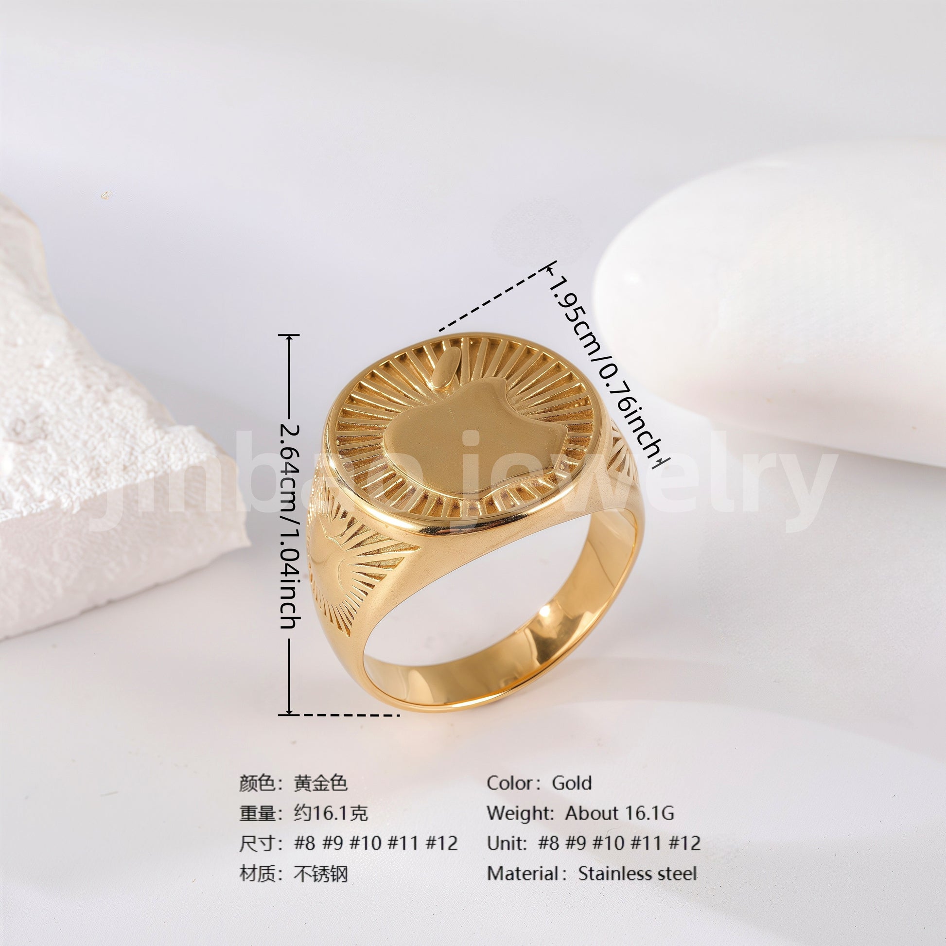 24K Gold PVD Stainless Steel Titanium Logo & Symbolic Men's Ring