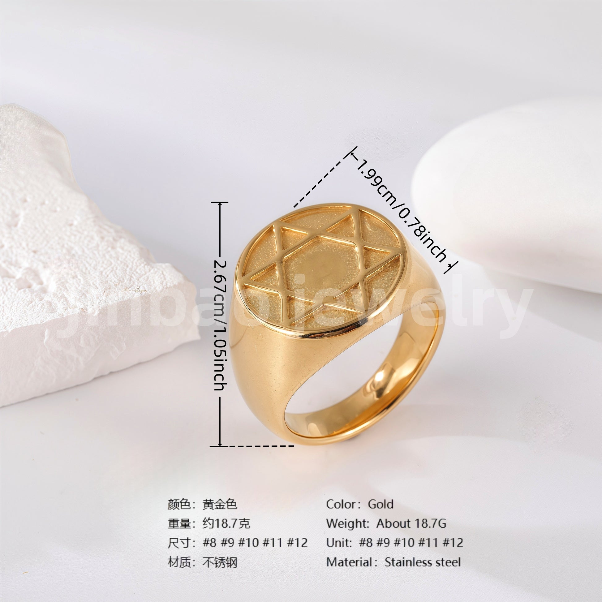 24K Gold PVD Stainless Steel Titanium Logo & Symbolic Men's Ring