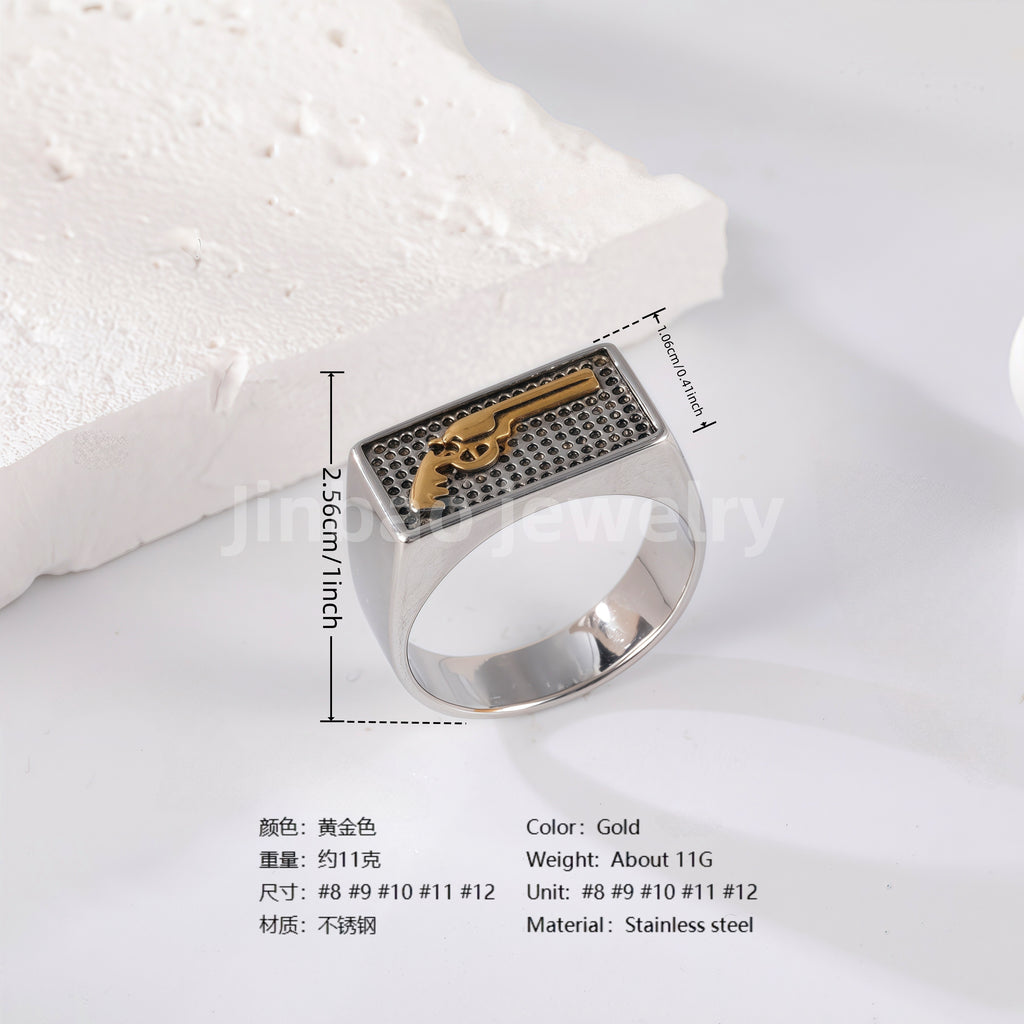 24K Gold PVD Stainless Steel Titanium Hip Hop Special Pattern Men's Ring