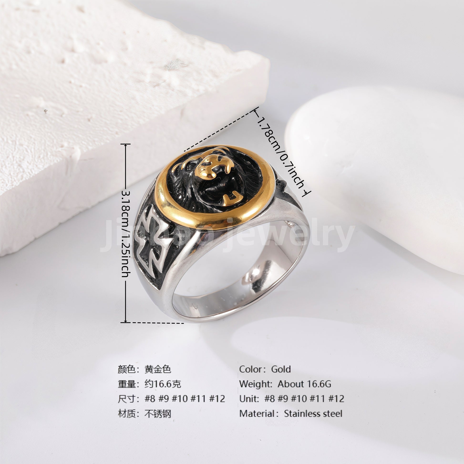 24K Gold PVD Stainless Steel Titanium Hip Hop Special Pattern Men's Ring