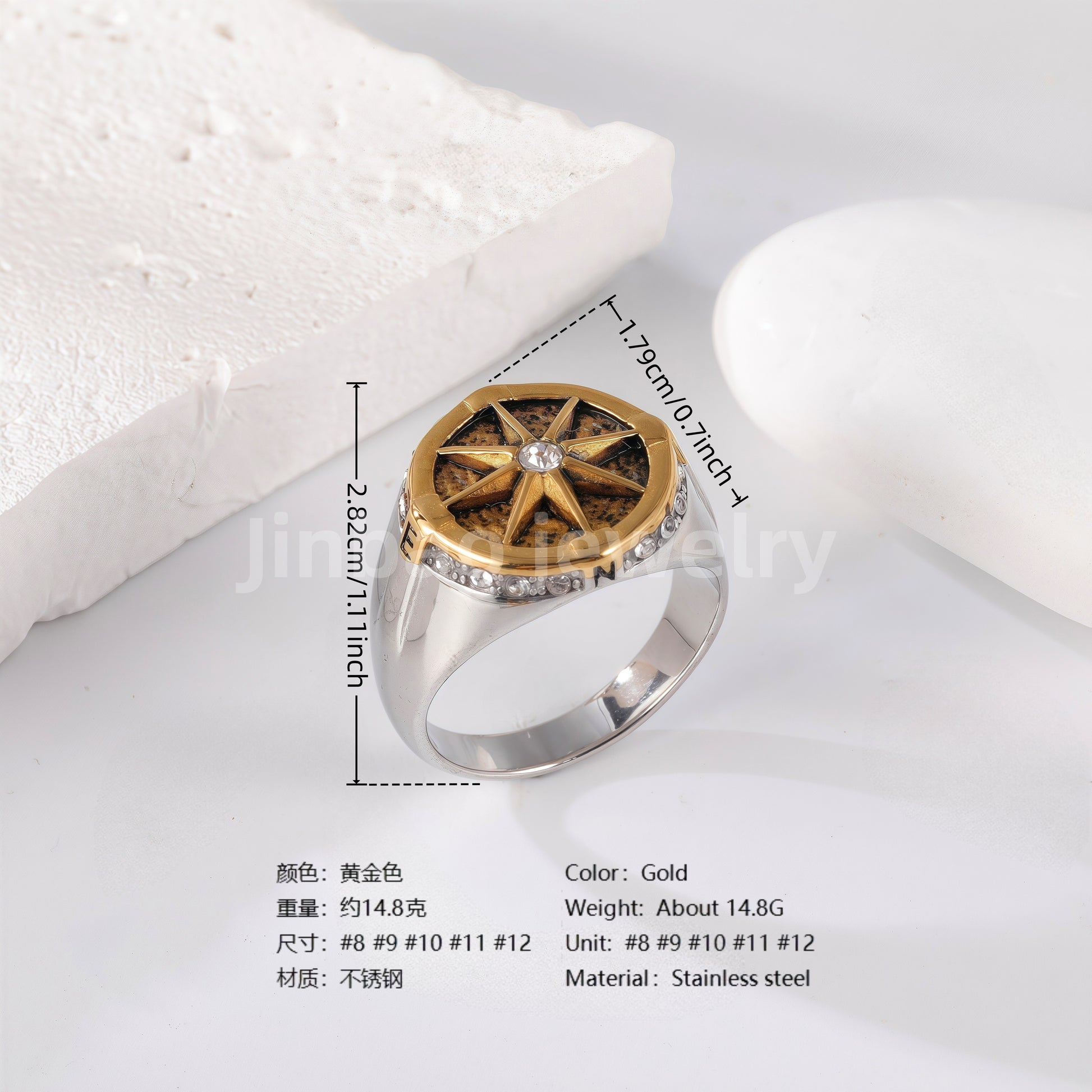 24K Gold PVD Stainless Steel Titanium Hip Hop Special Pattern Men's Ring