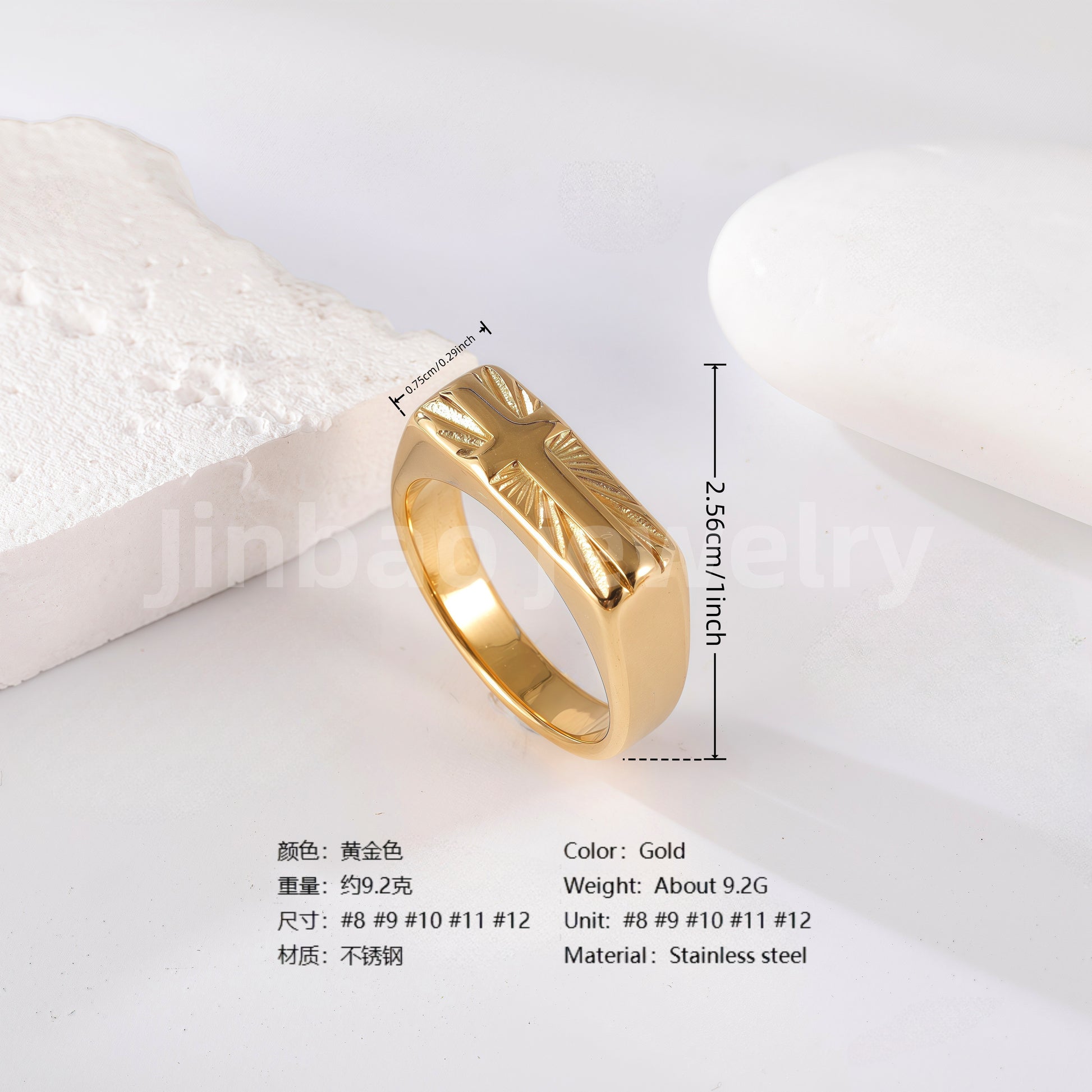 24K Gold PVD Stainless Steel Titanium Signet Men's Ring