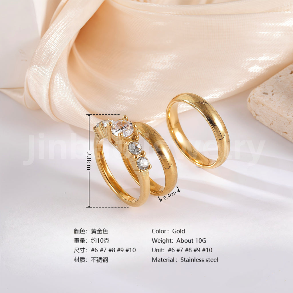 3 pc His & Her Gleaming Elegance Wedding Ring Set Hypoallergenic 24k Gold, Cubic Zirconia, Size 6-10