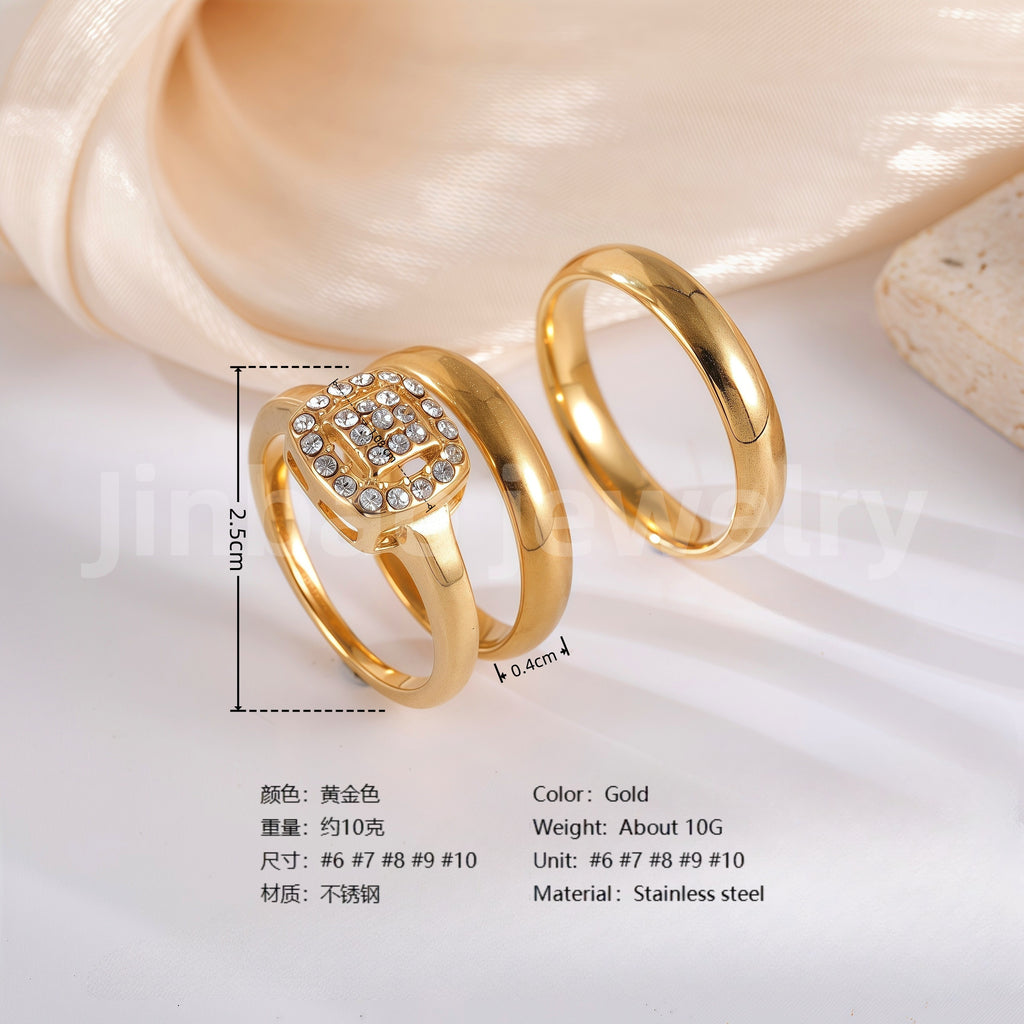 3 pc His & Her Gleaming Elegance Wedding Ring Set Hypoallergenic 24k Gold, Cubic Zirconia, Size 6-10