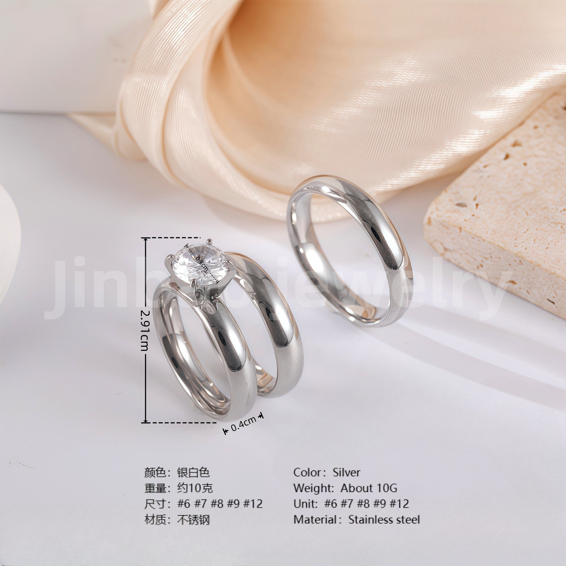 3 pc His & Her Wedding Ring Set Hypoallergenic 24k Gold, Cubic Zirconia, Size 6-10