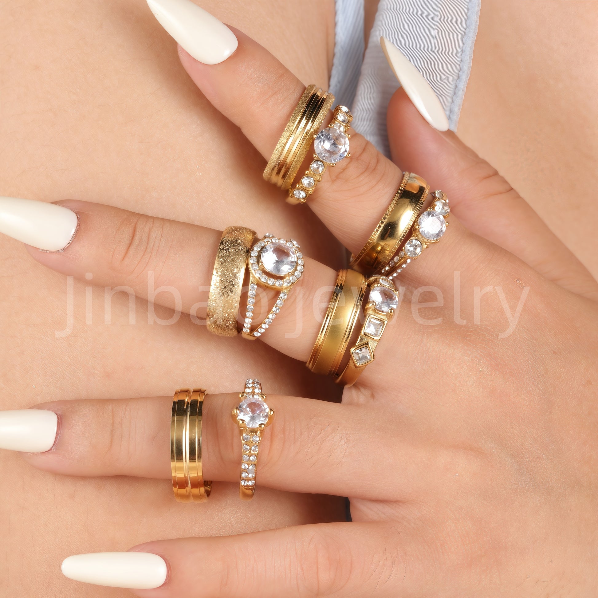 3 pc His & Her Eternal Sparkle Wedding Ring Set Hypoallergenic 24k Gold, Cubic Zirconia, Size 6-10