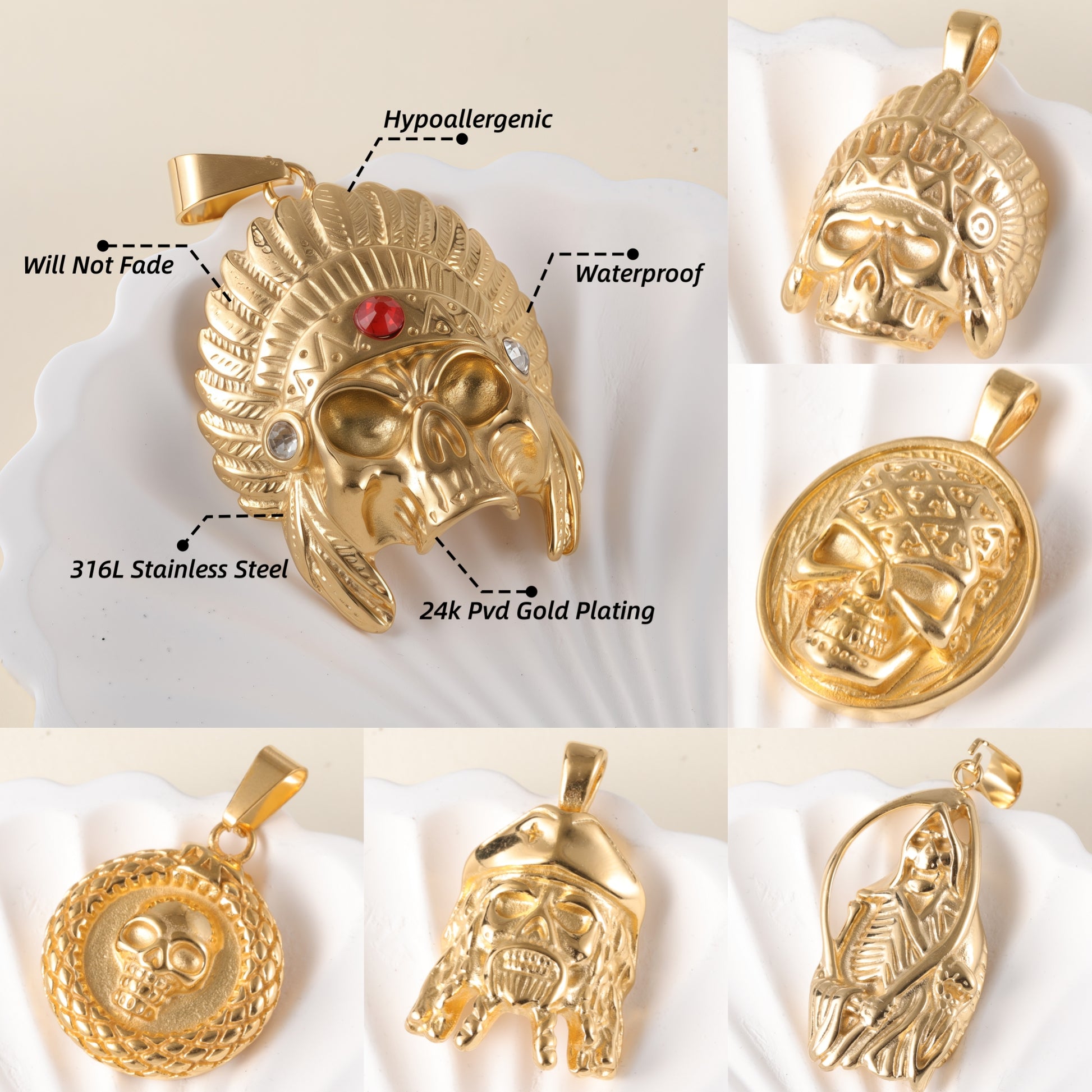 Golden Lion24k Gold-Plated Stainless Steel Pendant, Hip Hop, Non-Allergenic And Non-Fading