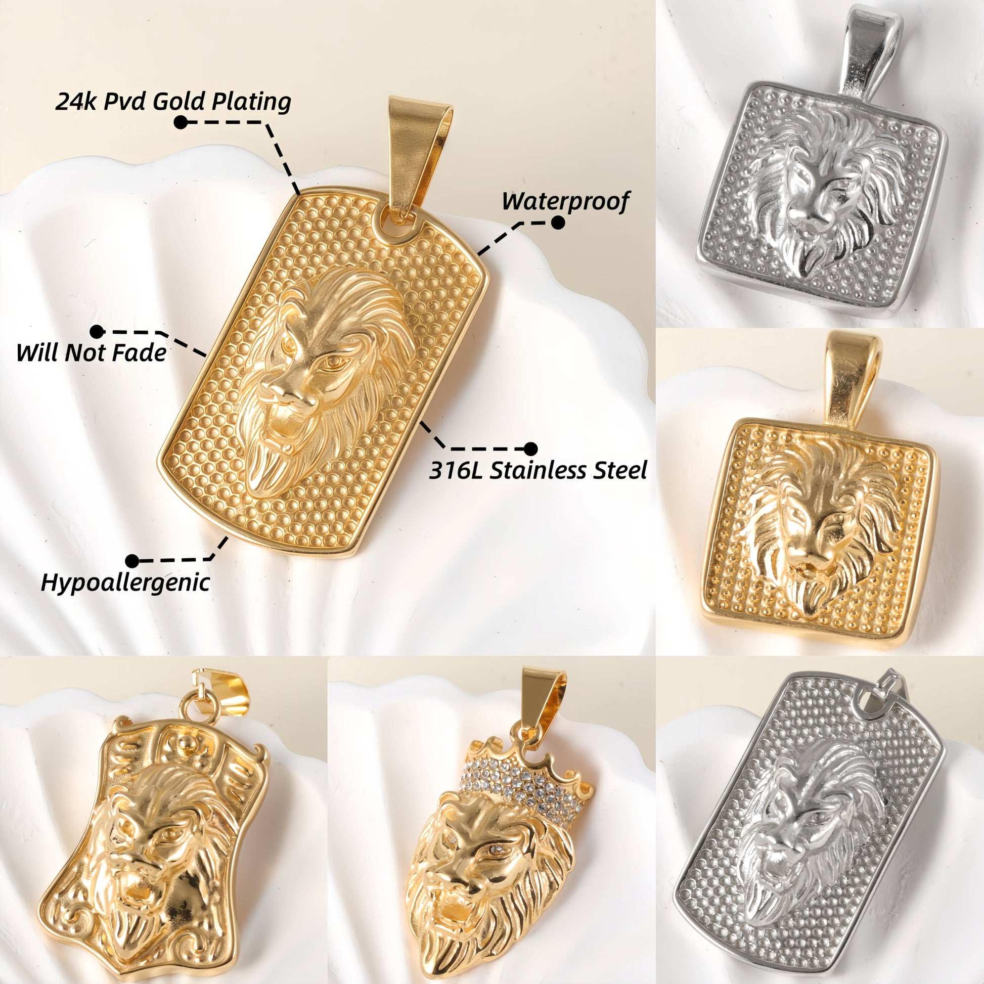Golden Lion24K gold-plated stainless steel pendant, Hip Hop, non-allergenic and non-fading