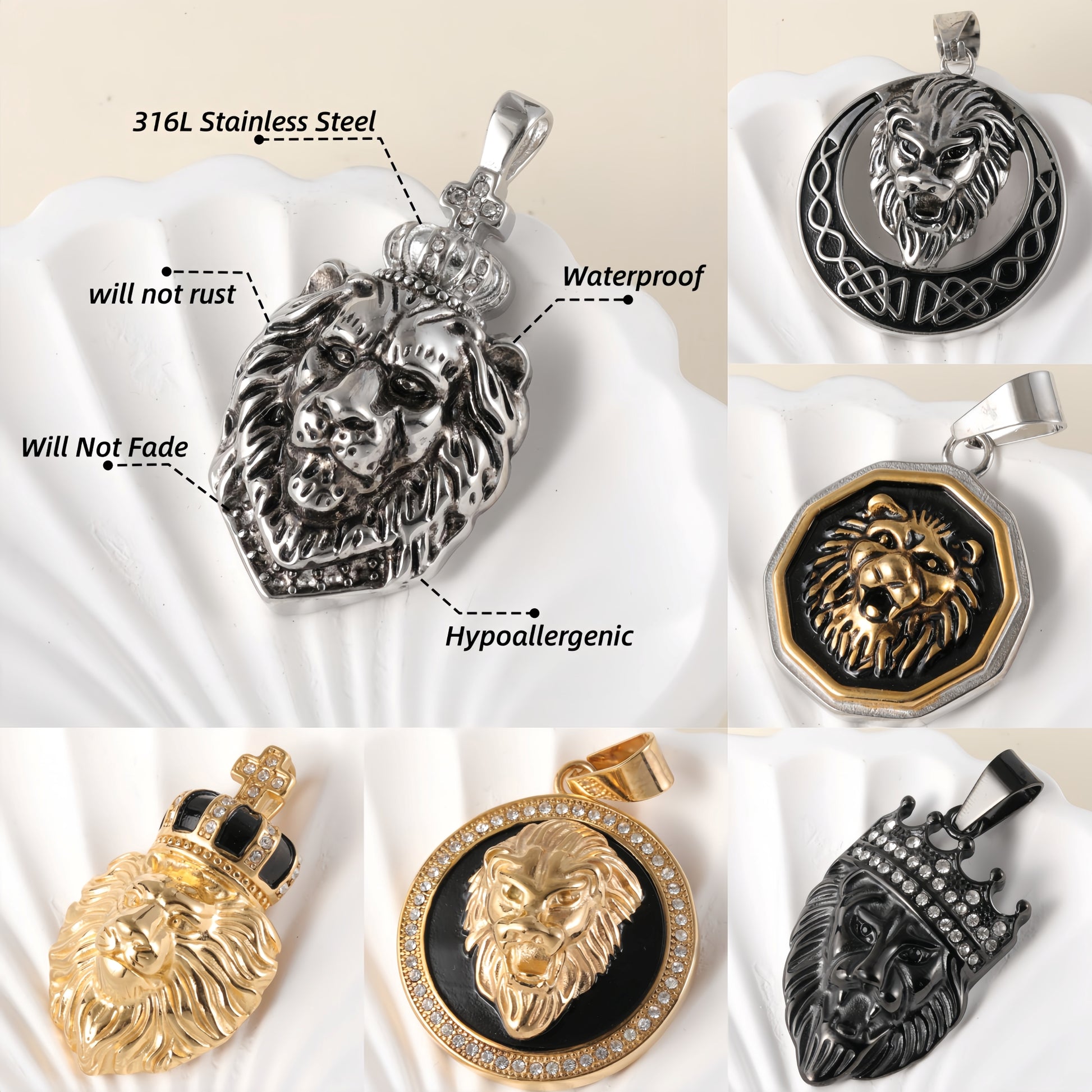 Evil Lion24K gold-plated stainless steel pendant, non-allergenic and non-fading