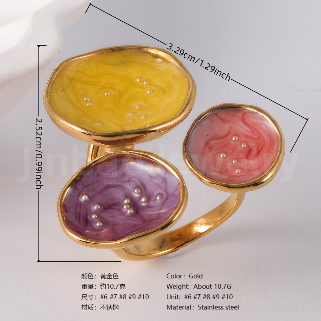 24K Gold-Plated Ceramic Floral  Design Luxury Daily Wear for Women's Ring