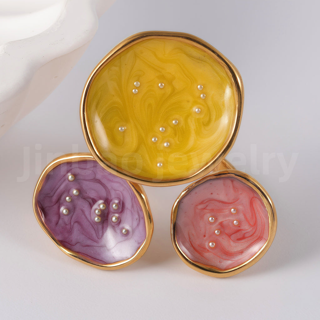24K Gold-Plated Ceramic Floral  Design Luxury Daily Wear for Women's Ring