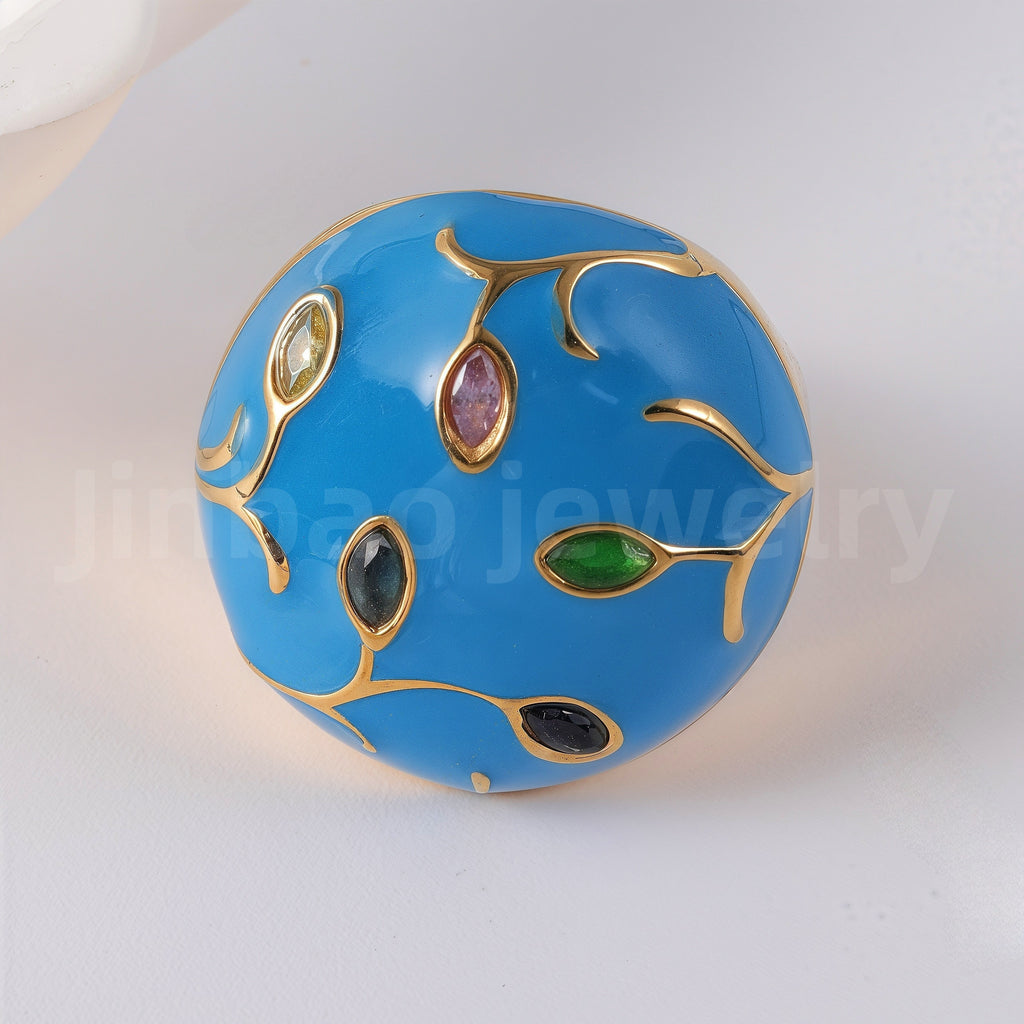 24K Gold-Plated Ceramic Floral  Design Luxury Daily Wear for Women's Ring