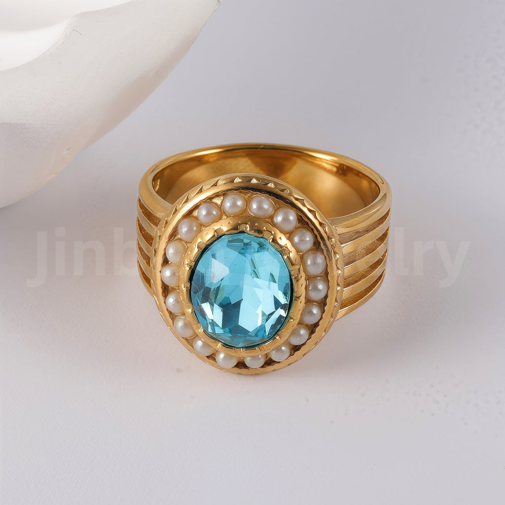 24K Gold-Plated Ceramic Floral  Design Luxury Daily Wear for Women's Ring