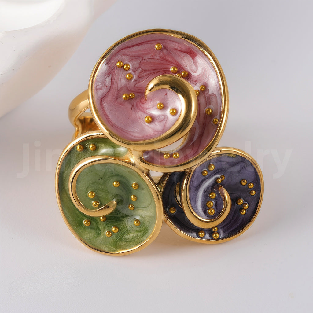 24K Gold-Plated Ceramic Floral  Design Luxury Daily Wear for Women's Ring