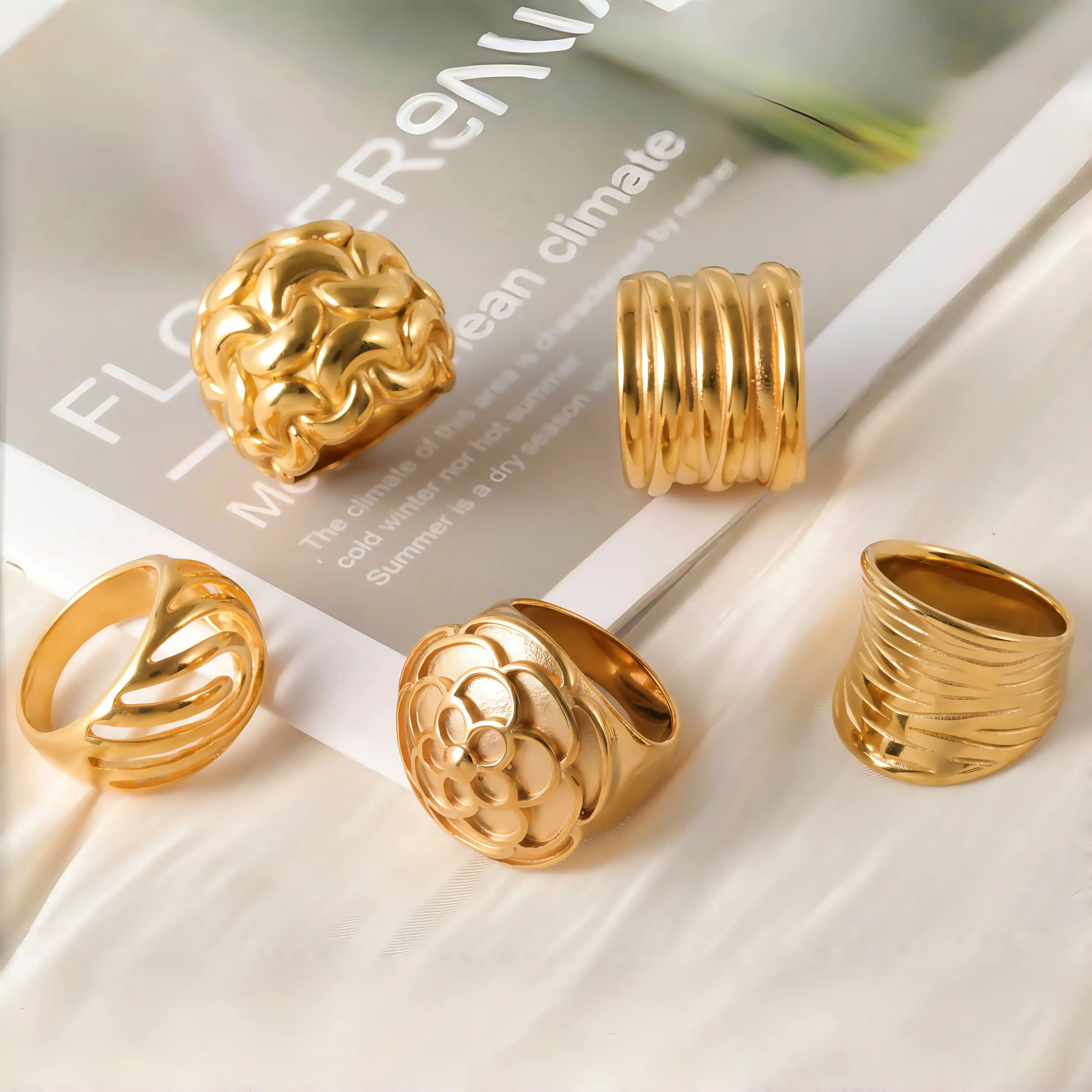 24K Gold-Plating Stainless Steel Fashion Sleek Modern Women's Ring