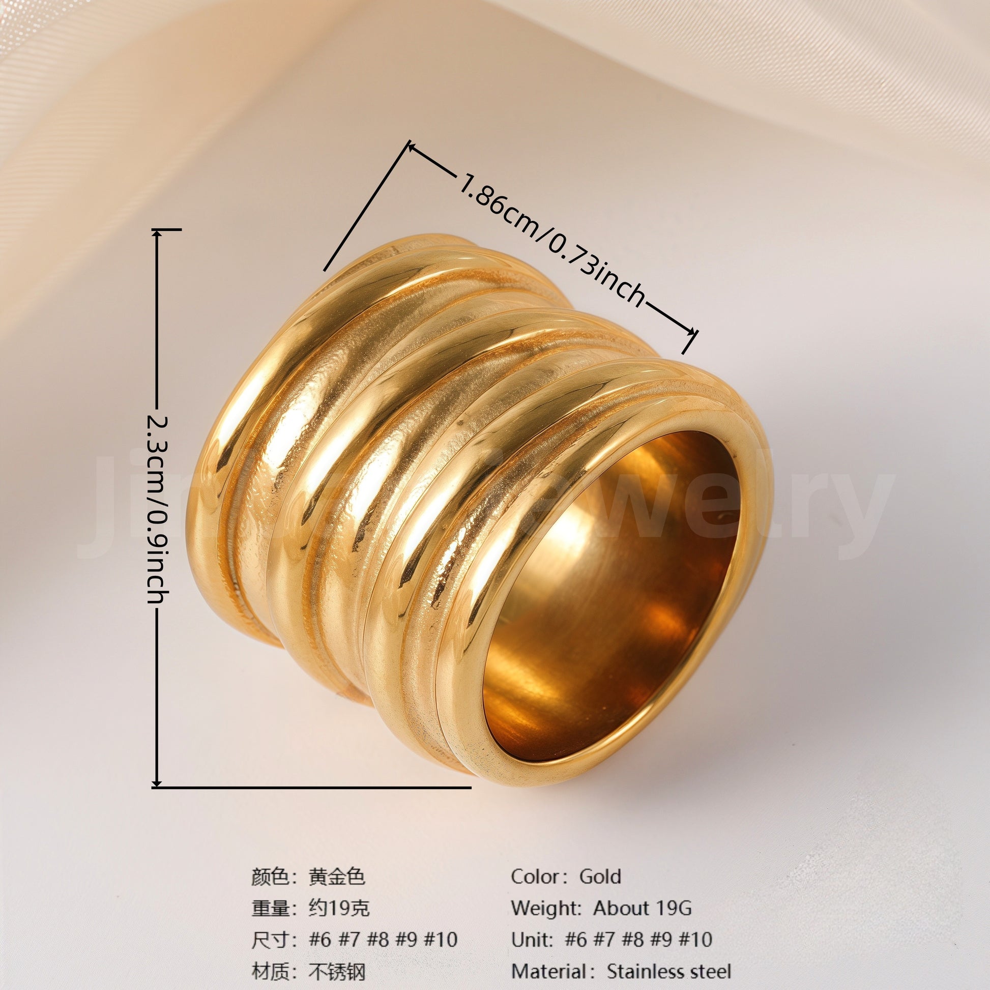 24K Gold-Plating Stainless Steel Fashion Sleek Modern Women's Ring
