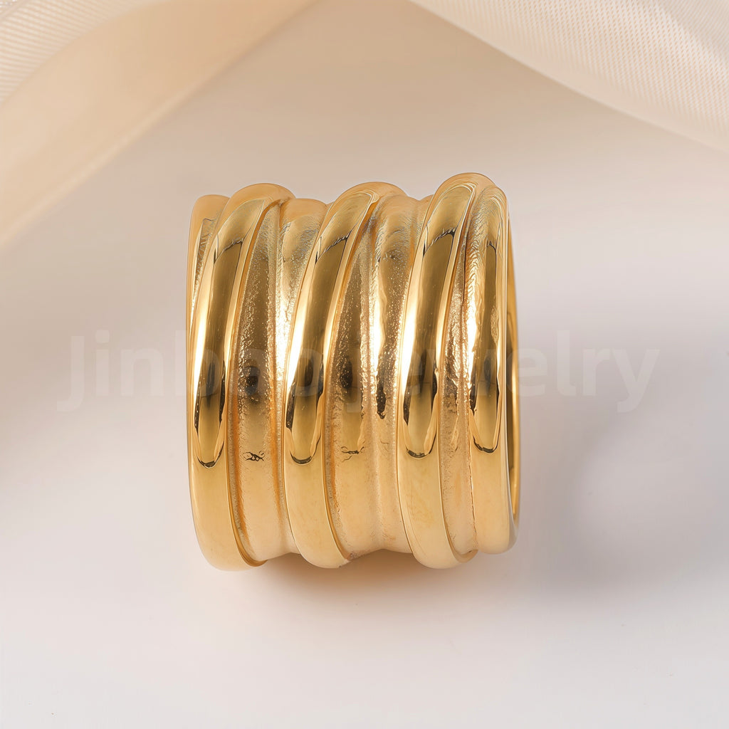 24K Gold-Plating Stainless Steel Fashion Sleek Modern Women's Ring