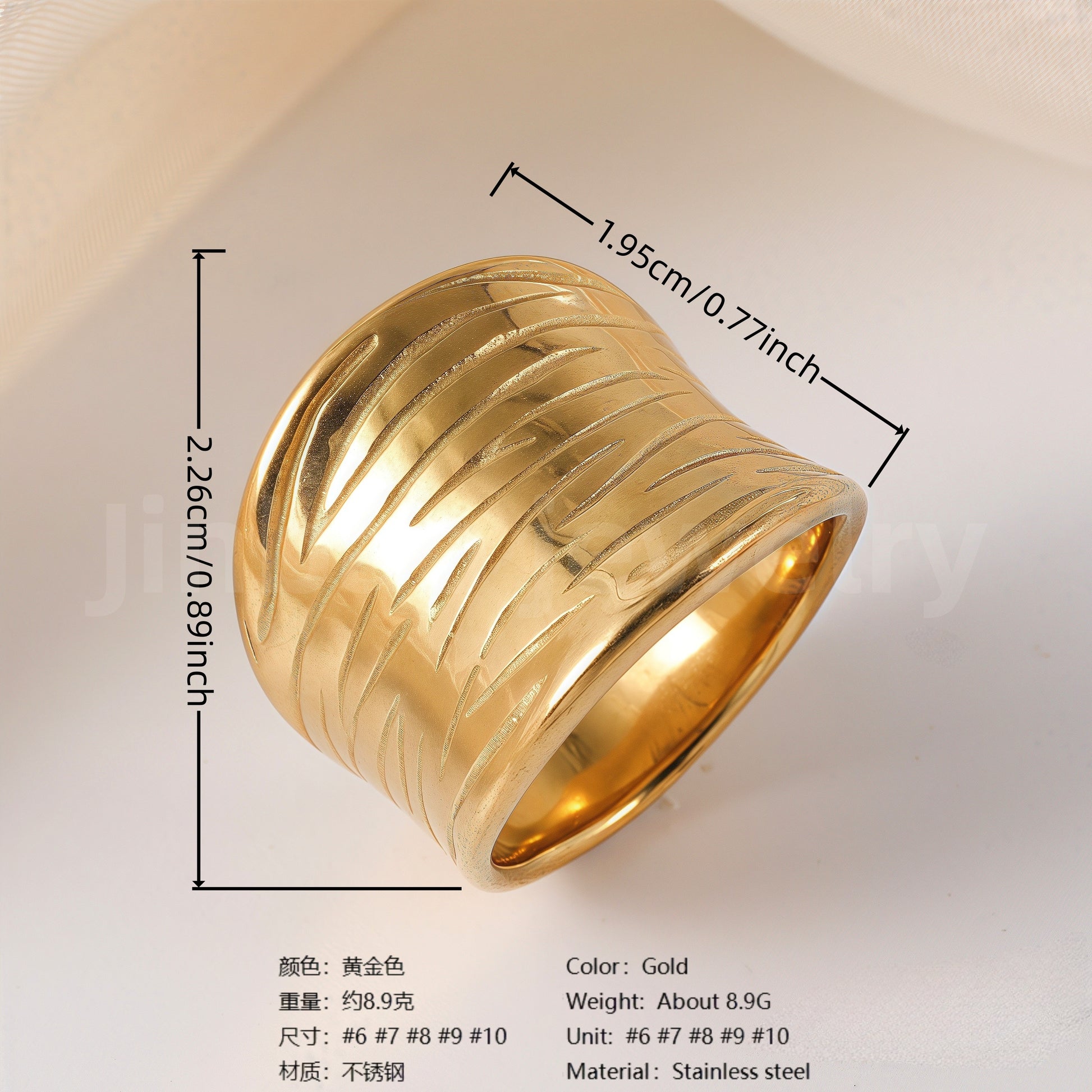 24K Gold-Plating Stainless Steel Fashion Sleek Modern Women's Ring