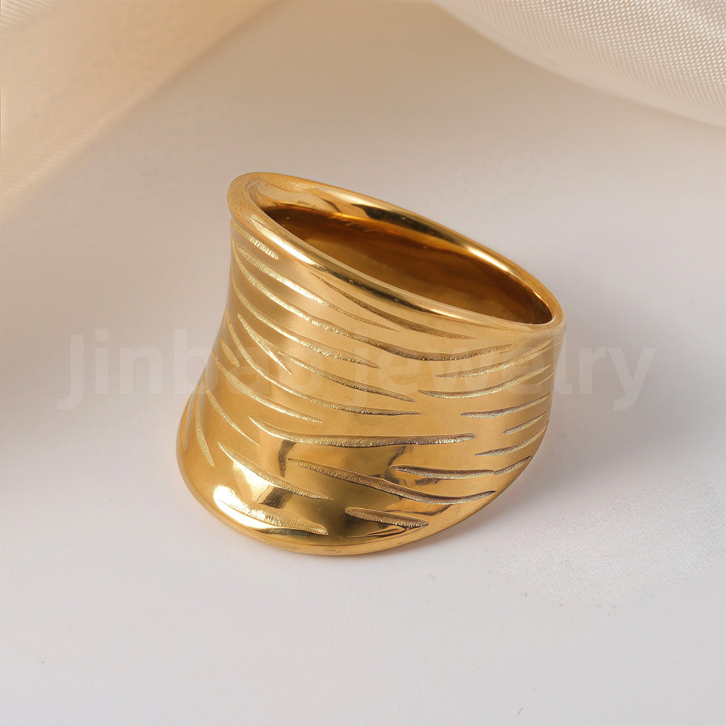 24K Gold-Plating Stainless Steel Fashion Sleek Modern Women's Ring