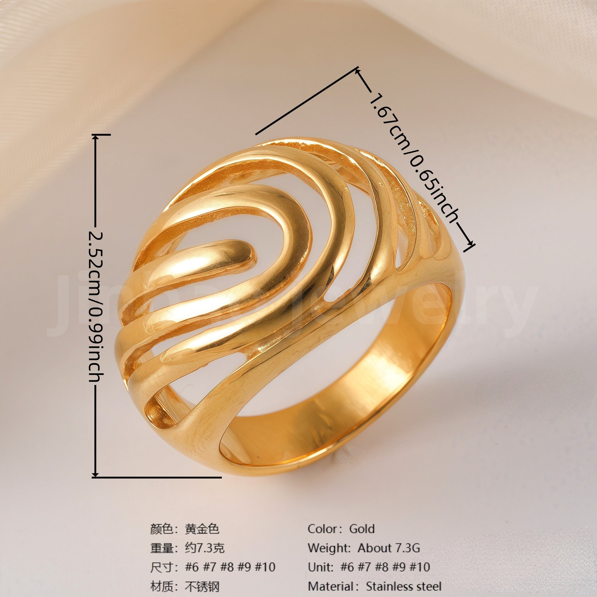 24K Gold-Plating Stainless Steel Fashion Sleek Modern Women's Ring