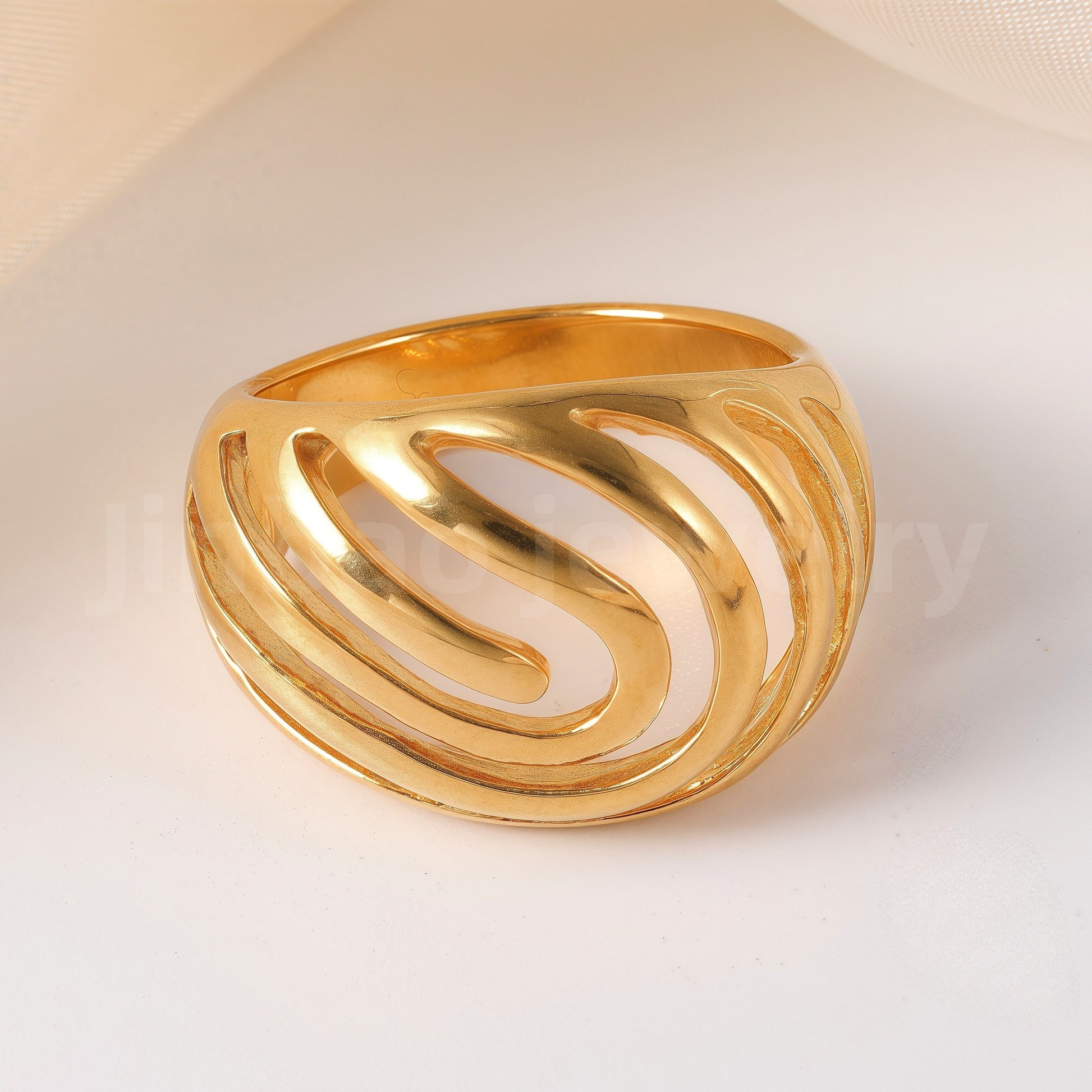 24K Gold-Plating Stainless Steel Fashion Sleek Modern Women's Ring
