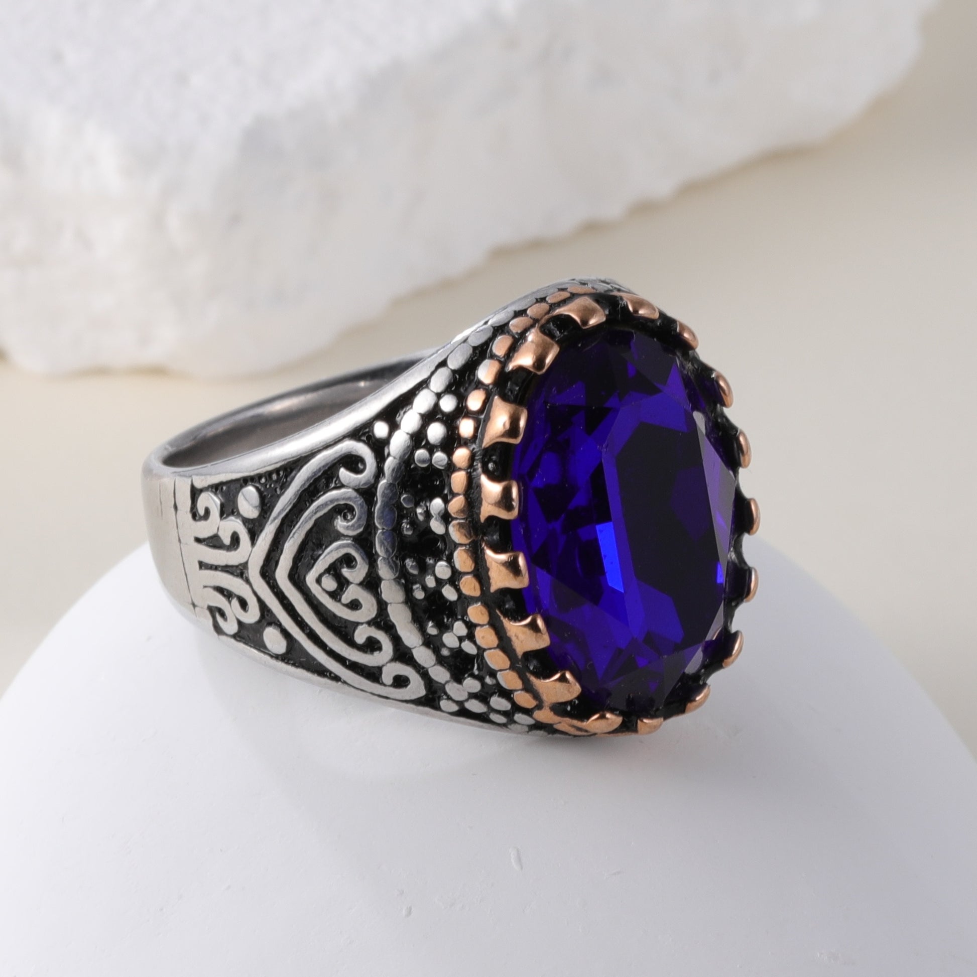 Vintage Inlaid Purple Gemstone Stainless Steel Men's Ring丨BL50