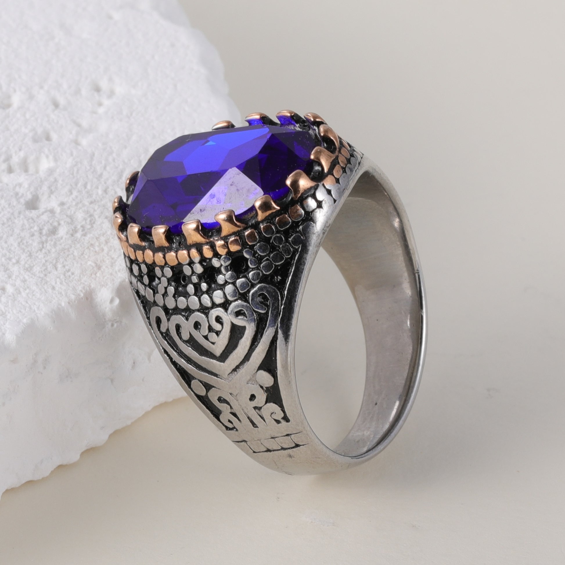 Vintage Inlaid Purple Gemstone Stainless Steel Men's Ring丨BL50