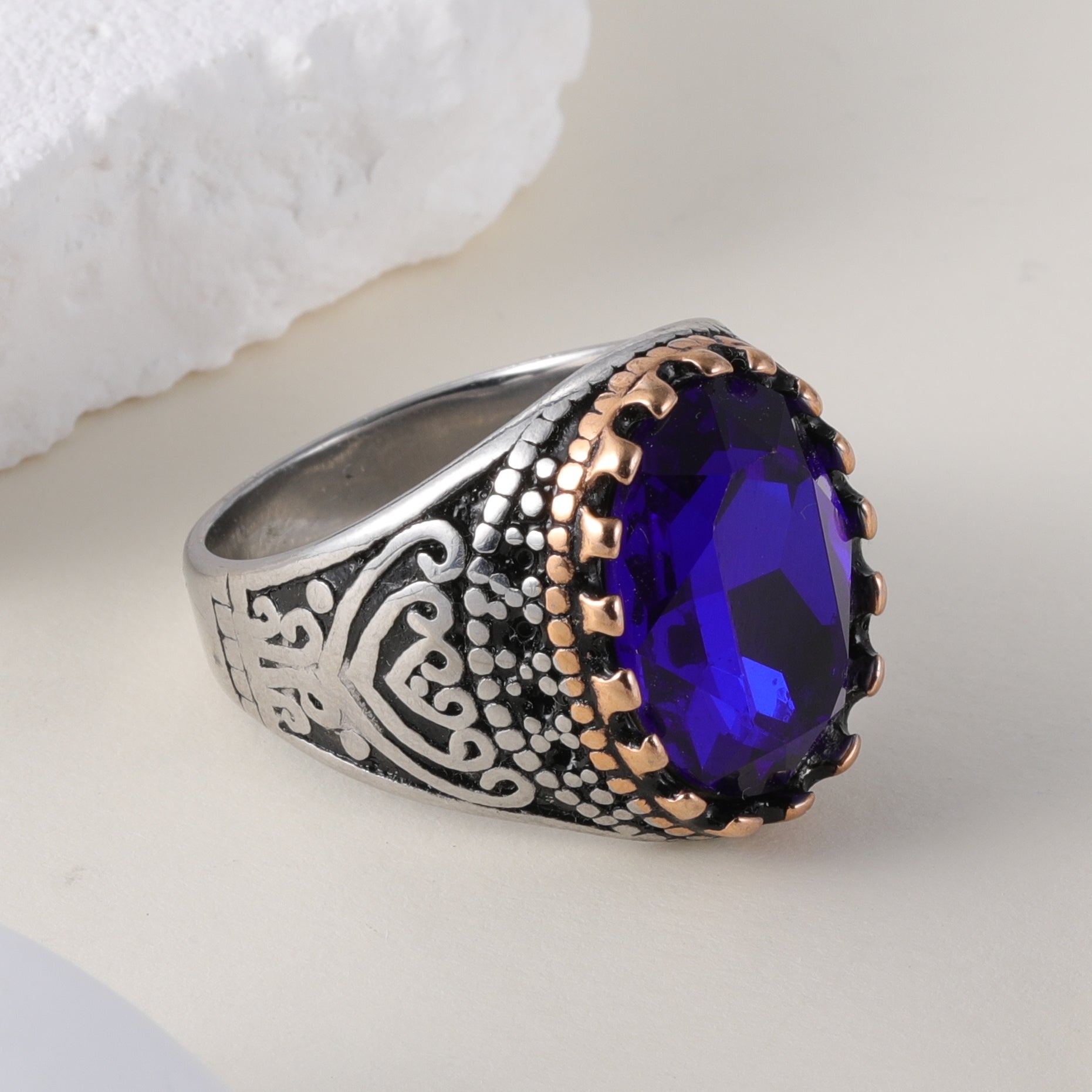 Vintage Inlaid Purple Gemstone Stainless Steel Men's Ring丨BL50
