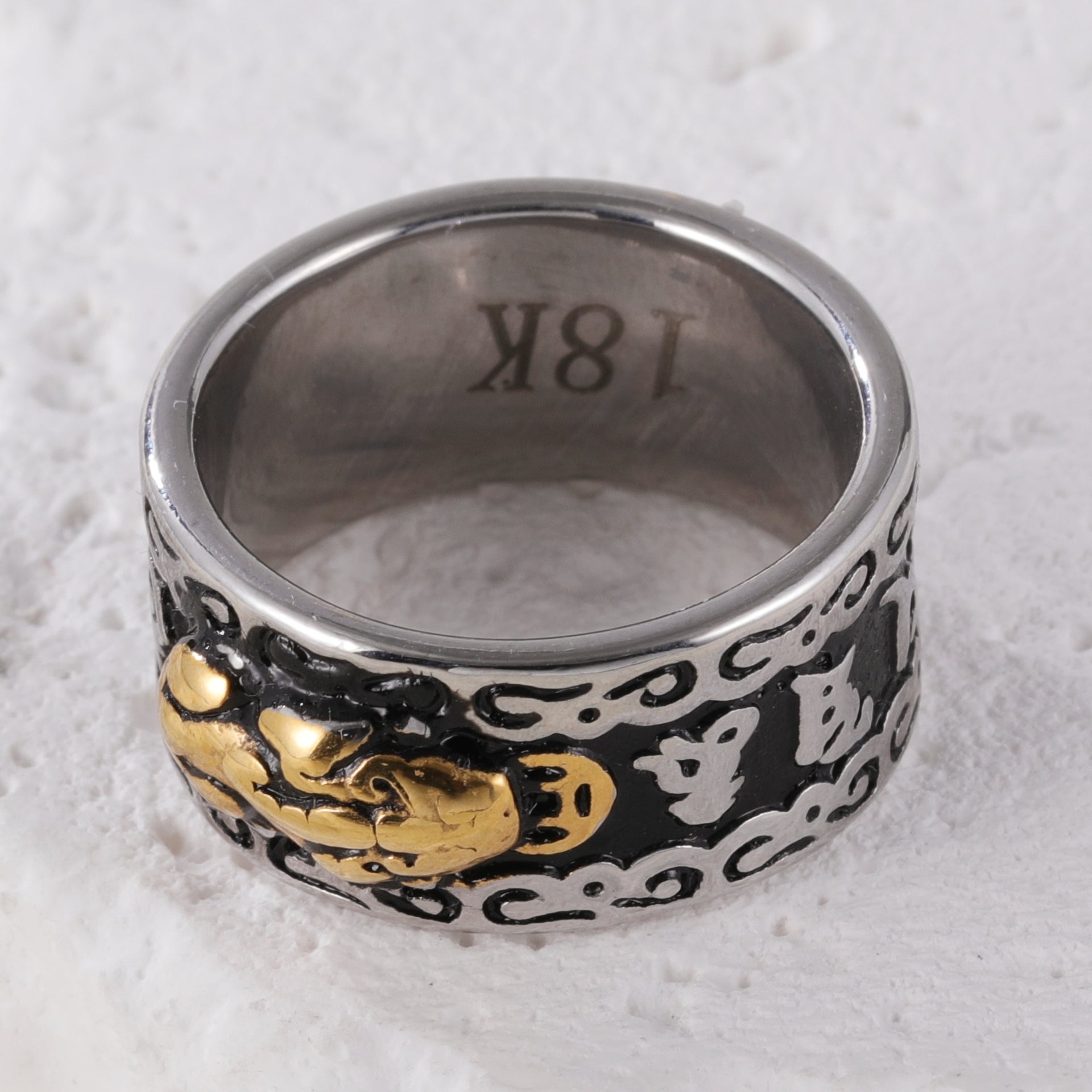 18K Gold Scorpion Stainless Steel Ring for Men, Vintage Carved Style Bold Band, Unique Black Engraved Design Fashion Ring